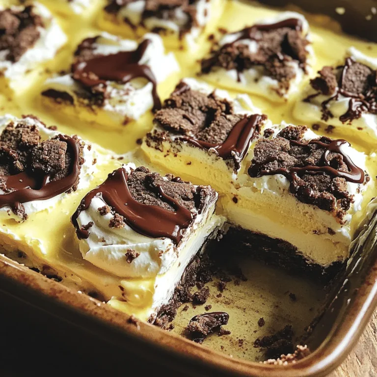 - 2 cups crushed chocolate sandwich cookies (such as Oreos) - 1 cup cream cheese, softened to room temperature - 1/2 cup powdered sugar - 1 cup whipped cream (store-bought or homemade) - 1 teaspoon vanilla extract - 1 cup chocolate chips, melted - Additional crushed cookies for garnish To make these bars, start with the key ingredients. The crushed chocolate cookies give the bars their signature flavor and texture. Use any brand you like, but Oreos are a classic choice. Cream cheese adds a rich and creamy base. Make sure it is soft, so it mixes well. The powdered sugar sweetens the mix and helps it hold together. Whipped cream adds lightness and fluffiness. You can use store-bought or make your own. Vanilla extract gives a nice depth of flavor. Melted chocolate chips serve as a delicious topping. Lastly, add some extra crushed cookies on top for crunch. - Alternative flavors (e.g., mint chocolate cookies) - Decorative toppings (e.g., sprinkles, nuts) Feel free to get creative! You can use mint chocolate cookies instead of regular ones for a fun twist. Adding sprinkles or nuts can also make your bars look extra special. - Gluten-free cookie options - Dairy-free cream cheese alternatives If you need a gluten-free option, look for gluten-free chocolate cookies. You can also swap the cream cheese for a dairy-free version if needed. This way, everyone can enjoy these tasty treats! - Combine 2 cups of crushed chocolate sandwich cookies, 1 cup of softened cream cheese, and 1/2 cup of powdered sugar in a large mixing bowl. - Use a hand mixer or spatula to blend the mixture until smooth and creamy. Ensure you don’t have any lumps. - Gently fold in 1 cup of whipped cream and 1 teaspoon of vanilla extract. Use a spatula for this step. Stir until the mixture is light and fluffy. - Prepare an 8x8 inch baking dish by lining it with parchment paper. Make sure the edges hang over the sides for easy removal later. - Spoon the cookies and cream mixture into the lined baking dish. Spread it evenly, smoothing the top with a spatula. - Drizzle 1 cup of melted chocolate chips across the top of the mixture. Use a knife or spatula to create decorative swirls in the chocolate. This adds a fun look. - Cover the baking dish tightly with plastic wrap. Place it in the refrigerator for at least 4 hours, or until the mixture is firm. - To check the consistency, gently press your finger on the bars. If they feel firm and hold their shape, they are ready to serve. To avoid lumps in your mixture, blend the cream cheese well. Use a hand mixer or a spatula to mix until it is smooth. You want a creamy base for your bars. When you fold in the whipped cream, do it gently. Use a spatula and scoop from the bottom. This keeps the whipped cream light and airy, which makes the bars fluffy. You can add more taste with simple ingredients. A splash of mint extract adds a cool twist. You can also use different cookie types. Try using mint chocolate or peanut butter cookies for fun flavors. For a lovely presentation, arrange the squares on a pretty platter. You can drizzle extra melted chocolate on top. A dollop of whipped cream on each square looks nice, too. Pair these bars with ice cream or fresh berries. They make a complete dessert that everyone will love! {{image_4}} You can change up the flavor of your cookies and cream bars. One fun twist is to use white chocolate instead of dark chocolate. This gives a sweet and creamy taste. Just melt white chocolate, then drizzle it on top. You can also try different cookie bases. Instead of chocolate sandwich cookies, use peanut butter cookies for a nutty flavor. Each option adds a unique touch to your bars. If you need a vegan option, swap cream cheese for a plant-based cream cheese. Use coconut whipped cream instead of regular whipped cream. For a keto-friendly treat, try sugar alternatives like erythritol or stevia. This way, you can enjoy the bars without the carbs. These variations let everyone enjoy the same tasty dessert. You can make your no-bake bars fit any season. For holidays, decorate them with festive colors. Use red and green sprinkles for Christmas or pastel colors for Easter. You can also add seasonal flavors, like pumpkin spice in the fall. This way, your bars not only taste great but also look festive and fun. To keep your cookies and cream bars fresh, store them in an airtight container. Place parchment paper between layers to avoid sticking. They stay fresh for up to one week in the fridge. Always check for any signs of spoilage before serving. You can freeze cookies and cream bars for longer storage. Cut them into squares before freezing. Wrap each piece in plastic wrap, then place them in a freezer bag. They can last for up to three months in the freezer. To enjoy, remove them from the freezer and let them thaw in the fridge for a few hours. When serving chilled bars, allow them to sit at room temperature for about 10 minutes. This helps restore their creamy texture. If they feel too firm, you can gently microwave them for 5 to 10 seconds. Enjoy them cold for a refreshing treat! No-bake cookies and cream bars can last in the fridge for about five days. Store them in an airtight container to keep them fresh. If you want to enjoy them longer, you can freeze them. They can last up to three months in the freezer. Just remember to wrap them well. Yes, you can use low-fat cream cheese. It will still give you a nice texture. However, the bars may be a bit less rich. If you prefer a lighter option, low-fat cream cheese works well in this recipe. If you want to skip whipped cream, you can use whipped coconut cream. It adds a nice flavor and stays light. You can also try using Greek yogurt for a healthier twist, but the bars will be less fluffy. To cut the bars cleanly, use a sharp knife. Warm the knife under hot water before cutting. Wipe the knife between cuts to keep the edges neat. This helps you get those perfect squares without a mess. Absolutely! You can mix in crushed candy bars or mini chocolate chips for fun. Chopped nuts add a nice crunch too. If you want fruit, try adding mini marshmallows or diced strawberries. Get creative with your mix-ins! - [Link to the Full Recipe: Cookies and Cream Delight Bars ](#) You’ve learned how to make delicious no-bake cookies and cream bars. From the key ingredients to optional flavors and variations, you have options for any taste. Remember to chill the bars well for the best texture. Use the tips to enhance flavor and presentation. Whether you stick to the classic recipe or try a twist, these bars are a hit for any occasion. Make them your own and enjoy every bite!