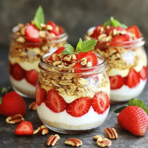 - 1 cup rolled oats - 1 cup almond milk (or your preferred milk) - 1/2 cup Greek yogurt (choose vanilla or plain) - 1 tablespoon cream cheese, softened - 2 tablespoons honey or maple syrup - 1 teaspoon vanilla extract - 1/2 teaspoon ground cinnamon - 1 cup fresh strawberries, hulled and sliced - Optional: 2 tablespoons chopped pecans or graham cracker crumbs You can swap almond milk for any milk you like. Cow's milk or oat milk works great too. For Greek yogurt, try regular yogurt if you want a lighter texture. You can also use dairy-free yogurt for a vegan option. If you want less sugar, use less honey or maple syrup. You can also use stevia or agave syrup. If you don’t have cream cheese, a bit of ricotta can work. Lastly, berries like blueberries or raspberries can replace strawberries. Each serving has around 300 calories. This includes: - Protein: 12 grams from Greek yogurt and oats - Carbs: 45 grams, mainly from oats and honey - Fat: 8 grams, mostly from cream cheese and optional nuts - Fiber: 6 grams, which helps with digestion This dish packs a punch of flavor and nutrition. It's a great way to start your day! To make these tasty Strawberry Cheesecake Overnight Oats, start by gathering your ingredients. You need rolled oats, almond milk, Greek yogurt, cream cheese, honey, vanilla extract, ground cinnamon, and fresh strawberries. 1. In a medium mixing bowl, combine the rolled oats, almond milk, Greek yogurt, and softened cream cheese. 2. Use a whisk to mix these ingredients until they are smooth. 3. Next, add honey and vanilla extract, along with the ground cinnamon. 4. Stir this mixture until everything blends well. 5. Carefully fold in the sliced strawberries. Remember to keep a few slices for topping later. 6. Divide the creamy mixture into two jars or containers. Seal the jars tightly. Place them in the fridge overnight. If you’re in a hurry, let them chill for at least 4-5 hours. This step is key! It lets the oats soak up the milk and flavors. When you're ready to enjoy, take a jar out of the fridge. Stir the oats well to mix everything again. Top with the reserved strawberry slices. For extra crunch, add chopped pecans or graham cracker crumbs. Mixing is simple but important. Make sure your cream cheese is softened. This helps it blend smoothly. If it’s cold, it will clump. When adding honey or maple syrup, adjust based on how sweet you want it. Mix until no clumps remain. This ensures each bite is creamy and delightful. Incorporating the strawberries gently keeps them intact. This adds texture and flavor to your oats. Enjoy making this easy and healthy treat! To make your oats creamy, use rolled oats. They absorb liquid well. Combine them with almond milk and Greek yogurt. This mix adds creaminess and protein. Whisk the mixture until smooth. The cream cheese also helps create a richer texture. If you want even creamier oats, let them soak longer. For extra flavor, use fresh strawberries. Their sweetness brightens the dish. A splash of vanilla extract adds warmth. Ground cinnamon gives a cozy feel. You can also try different sweeteners like honey or maple syrup. Adjust the amount to fit your taste. Adding a pinch of salt can also enhance all the flavors. Soaking time is key for perfect oats. Let them sit in the fridge overnight. This allows the oats to soften fully. If you're in a hurry, soak them for at least 4-5 hours. Just remember, the longer they soak, the creamier they become. Make sure to stir before serving to mix everything well. {{image_4}} You can change the fruit in these overnight oats. Strawberries are sweet, but other fruits work too. Try blueberries, raspberries, or even peaches. Each fruit brings its own flavor. If you want a tropical twist, add diced mango or pineapple. You can also mix fruits for a fun blend. Just remember to adjust the sweetness if you use tart fruits. Honey and maple syrup are great, but you have other options. You can use agave nectar or stevia for a lower-calorie choice. If you like a richer taste, try brown sugar or coconut sugar. Each sweetener changes the taste a bit, so choose what you enjoy. Adjust the amount based on your taste. Start with less and add more if needed. You can make these oats dairy-free and vegan. Swap Greek yogurt for coconut yogurt or almond yogurt. Use plant-based cream cheese for a creamy texture. For milk, almond milk is a good choice, but soy or oat milk works too. Sweeteners like maple syrup fit perfectly in vegan diets. These changes let everyone enjoy this yummy dish. To store your strawberry cheesecake overnight oats, use airtight containers. Glass jars work great. Divide the oats into jars, leaving some space at the top. This space lets the oats expand as they soak. Seal the jars tightly and place them in the fridge. This keeps them fresh and tasty for a few days. Homemade overnight oats last about 3 to 5 days in the fridge. To keep them fresh, check for changes in smell or texture. If the oats look or smell off, it is best to toss them. For best flavor, eat them within the first three days. You can freeze your overnight oats if you need to store them longer. Pour the mixture into freezer-safe containers or bags. Make sure to leave some space for expansion. When you want to eat them, thaw in the fridge overnight. Once thawed, stir well and enjoy! Yes, you can! If you want to skip Greek yogurt, use dairy-free yogurt or regular yogurt. The texture may change slightly, but it will still be tasty. Just pick a yogurt that you like. Try coconut yogurt for a rich flavor or almond yogurt for a lighter touch. To make your overnight oats creamier, add more liquid. You can use a bit more almond milk or even some extra yogurt. Blending the oats with the yogurt also helps. If you want a richer creaminess, try adding a bit of cream cheese or nut butter. These will give your oats a smooth texture and a lovely taste. You have many choices for toppings! Try sliced bananas or blueberries for fruit. Shredded coconut adds a nice texture. You can also use nuts like almonds or walnuts for crunch. A drizzle of chocolate syrup or a sprinkle of cinnamon can make your oats even more special. Get creative and use what you love! You learned about the key ingredients for delicious overnight oats and their healthy swaps. Preparing creamy oats can be easy with simple steps and handy tips. Don’t forget to explore fun fruit variations and sweetener options. Proper storage keeps your oats fresh and tasty. Overall, overnight oats offer endless choices, making breakfast easy and fun. Enjoy creating your custom flavor and texture while keeping it healthy. Your morning routine can be both simple and delicious with these ideas.