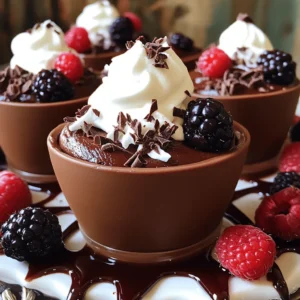 - 1 cup low-fat cottage cheese - 1/4 cup unsweetened cocoa powder - 1/4 cup maple syrup (adjust to taste) - 1 teaspoon vanilla extract - 1/2 teaspoon instant coffee granules (optional, enhances chocolate richness) - A pinch of salt - Topping options: Whipped coconut cream or regular whipped cream - Garnishes: Dark chocolate shavings or fresh berries To start, you need low-fat cottage cheese. This is the base of our mousse. It gives the mousse a creamy texture. Next, unsweetened cocoa powder adds rich chocolate flavor. Maple syrup provides sweetness. You can adjust it to your taste. Vanilla extract adds a nice aroma to the mousse. If you want deeper flavor, add instant coffee granules. A pinch of salt will enhance the flavors. For toppings, you can use whipped coconut cream or regular whipped cream. These make the mousse look fancy. Garnishes like dark chocolate shavings or fresh berries add color and taste. These ingredients together create a light, rich dessert. They are simple to find and easy to use. Enjoy making your Cottage Cheese Chocolate Mousse Cups with these tasty ingredients! - Step 1: Blending the Base Ingredients Start by adding 1 cup of low-fat cottage cheese to your blender. Next, add 1/4 cup of unsweetened cocoa powder. Then, pour in 1/4 cup of maple syrup. Add 1 teaspoon of vanilla extract and a pinch of salt for flavor. If you want a richer chocolate taste, include 1/2 teaspoon of instant coffee granules. Blend this mixture on medium speed until it is smooth and creamy. Scrape the sides of the blender as needed to mix everything well. - Step 2: Adjusting Sweetness to Taste After blending, taste the mousse. If you want it sweeter, add a bit more maple syrup. Blend again briefly to mix the extra syrup throughout the mousse. This step lets you customize the sweetness to your liking. - Step 3: Transferring to Cups and Refrigeration Carefully spoon the mousse into small cups or dessert glasses. Fill each cup about three-quarters full. Cover each cup with plastic wrap or a lid. Place them in the fridge for at least 30 minutes. This chilling time helps the mousse set and thicken. - Step 4: Adding Whipped Cream Topping When you're ready to serve, add a big dollop of whipped coconut cream or regular whipped cream on top of each mousse cup. This topping adds a nice touch and balances the rich chocolate flavor. - Step 5: Garnishing for Presentation For a beautiful finish, garnish each cup with dark chocolate shavings or a few fresh berries. This not only looks great but also adds extra flavor. Arrange the cups on a decorative platter for a nice presentation. You could drizzle a little chocolate sauce around the cups to impress your guests! To achieve a smooth mousse, start with well-blended cottage cheese. Use a blender or a food processor. Blend until the mixture is creamy and lump-free. Scrape down the sides of the blender often. This step helps mix all the ingredients well. If you skip this, you might find bits of cottage cheese in your mousse. That’s not what we want! The smoother the texture, the better the dessert. Adjusting sweetness is easy. Taste the mousse after blending. If you want it sweeter, add more maple syrup. Blend again to mix it well. You can also add extra flavors. Try a splash of almond extract or even a bit of orange zest. These flavors can give your mousse a unique twist. If you like coffee, the optional instant coffee granules deepen the chocolate flavor. Every small change can make this dessert even better! {{image_4}} You can change the sweetener in this recipe. Maple syrup works well, but honey or agave syrup are great too. These options give a unique taste. They also add different natural notes to your mousse. If you use honey, keep in mind it is sweeter. You might want to use less than the maple syrup amount. For agave, start with the same amount as maple syrup. Taste it and add more if needed. This way, you can find the right balance for your sweet tooth. The flavor of your mousse can change by using different cocoa powders. Dark cocoa gives a rich taste, while light cocoa is milder. You can also try flavored extracts like almond or orange. These add a fun twist to the classic chocolate. If you want a dairy-free treat, use nut-based yogurt instead of cottage cheese. Almond or cashew yogurt makes a creamy base. This option is perfect for vegan diets. You still get the smooth texture and rich flavor. Just remember to adjust the sweetness to fit your new base. Enjoy exploring these tasty variations! You can store your cottage cheese chocolate mousse cups in the fridge. Just cover each cup with plastic wrap or a lid. This keeps the mousse fresh and tasty. It’s best to let them chill for at least 30 minutes before serving. If you want to make the mousse days ahead, you can freeze it too. To do this, place the mousse in freezer-safe containers. Leave some space at the top, as it will expand when frozen. When you want to eat it, thaw it in the fridge overnight. These mousse cups can last up to five days in the fridge. After that, they may lose their creamy texture and flavor. If you freeze them, they can stay fresh for about a month. Just make sure to check for any signs of freezer burn before enjoying them. Always remember, the fresher they are, the better they will taste! Yes, you can use full-fat cottage cheese. It will make the mousse richer. The texture may be creamier, and the flavor will be more indulgent. Just blend it the same way as low-fat. To make this mousse vegan, use dairy-free alternatives. Replace cottage cheese with a nut-based yogurt or silken tofu. Use maple syrup to sweeten and coconut cream for topping. Blend until smooth for the best texture. Cottage cheese is high in protein and low in fat. It adds creaminess without too many calories. It also provides calcium for strong bones. Using it in desserts makes them more filling and nutritious. This blog post shared how to make a delicious, healthy chocolate mousse. We covered the main ingredients, step-by-step instructions, and helpful tips for best results. You learned how to adjust sweetness, explore variations, and store leftovers. Enjoy your creamy dessert that fits various diets. Remember, cooking can be fun and easy! Try out these tips and let your taste buds take the lead.