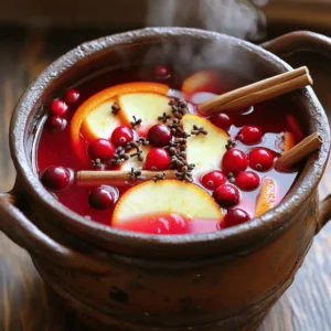 For a tasty mulled cranberry cider, gather these key ingredients: - 4 cups unsweetened cranberry juice - 4 cups apple cider - 1 cup water - 1 orange, thinly sliced into rounds - 1 apple, cored and thinly sliced - 1 tablespoon whole cloves - 2 cinnamon sticks - 1 star anise (optional) - 1/4 cup maple syrup (or to taste) - Fresh cranberries for garnish (optional) These ingredients create a warm, fruity drink that tastes great and looks festive. You can add extra flavors if you want. Here are some optional ingredients: - A pinch of nutmeg for warmth - Fresh ginger slices for spice - A splash of vanilla extract for sweetness These additions can change the taste and make your cider unique. When measuring your ingredients, use standard cups for accuracy. Here are some tips: - Use fresh juice for the best flavor. - Slice your fruits evenly for a nice look and even cooking. - For spices, place them in cheesecloth to make removal easy later. These simple steps will help you prepare your cider quickly and efficiently. Enjoy crafting this delightful drink! Start by pouring 4 cups of unsweetened cranberry juice into a large pot. Next, add 4 cups of apple cider and 1 cup of water. Stir gently until the liquids blend well. This mix forms the base of your cider, giving it a rich, fruity flavor. Then, slice one orange into thin rounds and core one apple before slicing it thinly. Add these fruit slices to the pot, stirring lightly. This step adds vibrant color and fresh taste to your drink. Now, it’s time to create a spice bundle. Gather 1 tablespoon of whole cloves, 2 cinnamon sticks, and 1 star anise if you like extra depth. Place these spices onto a square piece of cheesecloth. Bring the corners together and tie them tightly with kitchen twine. This little pouch makes it easy to remove the spices later. You will enjoy the warm aroma of spices without bits floating in your drink. Carefully drop the spice bundle into the pot with the juice mixture. Turn the heat to medium and bring the mixture to a gentle simmer. As it heats up, the spices will infuse their flavor into the cider. After it starts to simmer, lower the heat to low. Let your cider simmer gently for about 20 to 30 minutes. This slow cooking helps the flavors blend perfectly, creating a cozy drink. Once the simmering time is up, taste your cider. If you want it sweeter, stir in 1/4 cup of maple syrup or more, based on your taste. Mix well to combine. After adjusting sweetness, remove the spice bundle and discard it. Now, ladle the warm mulled cranberry cider into mugs. For a festive touch, garnish each serving with fresh cranberries and a slice of orange. Enjoy your delightful, warm beverage! To sweeten your cider, add more maple syrup. Start with a tablespoon and taste. If you want it spicier, add another cinnamon stick or more whole cloves. You can also try a pinch of nutmeg or ginger. These spices will warm your drink nicely. Just remember to taste as you go! To get the best flavor, simmer the cider slowly. A low heat helps the spices and fruits release their oils. Make sure to stir gently. This helps mix the flavors well. Use fresh fruits like oranges and apples. They add bright notes that lift the drink. Always taste the cider before serving to adjust the flavors to your liking. Serve this cider warm in mugs or heatproof glasses. Garnish each mug with a slice of orange and a few fresh cranberries. This adds a nice touch. For a fun twist, you can add a splash of rum or bourbon for adults. Set up a cozy drink station with cinnamon sticks and extra fruit slices. This makes serving easy and festive! {{image_4}} You can change up the flavor of your mulled cranberry cider. Adding different fruits can make it fun. Try adding pear slices for sweetness or a few pomegranate seeds for a burst of color. You can also include fresh berries like blueberries or raspberries for a lovely tart flavor. Each fruit will add its unique twist to the drink. This cider can fit any occasion. For a non-alcoholic drink, just stick to the original recipe. It’s warm and comforting without any alcohol. If you want an adult version, add a splash of rum or bourbon. This will deepen the flavors and give a cozy kick. Just remember to adjust the sweetness if you add alcohol. You can change this cider up for holidays. For Thanksgiving, add extra spices like nutmeg or allspice. For winter holidays, consider adding a few sprigs of fresh rosemary for a festive touch. In the summer, serve it chilled over ice with mint leaves for a refreshing drink. Each season brings a new way to enjoy this delicious cider. Storing leftover mulled cranberry cider is easy. First, let the cider cool to room temperature. Pour it into an airtight container. Make sure the lid is tight to keep out air. Store it in the fridge. It will stay fresh for up to five days. When you want to enjoy the cider again, reheating is simple. Pour the desired amount into a pot. Heat it on low over the stove. Stir it gently to help it warm evenly. You can also use a microwave. Heat in short bursts, stirring in between, until it's hot. Avoid boiling, as this can change the flavor. If you want to keep the cider longer, freezing is a great choice. Pour the cider into freezer-safe bags or containers, leaving some space for expansion. Label each bag with the date. It can last up to three months in the freezer. When you're ready to drink it, thaw it overnight in the fridge. Reheat as mentioned before for a cozy treat! Yes, you can use store-bought cider. It saves time and still tastes great. Look for a cider that is pure and free from added sugars. This choice keeps your drink healthy and flavorful. You might find that some brands offer a spiced version, adding even more flavor. Mulled cranberry cider has several health benefits. Cranberries are rich in antioxidants, which help fight free radicals. They also support heart health and may prevent urinary tract infections. The spices, like cinnamon, can improve blood sugar control. Plus, the warmth from the cider can soothe your body, especially during cold months. You can leave the spices in for 20 to 30 minutes. This time allows the flavors to blend well without becoming too strong. If you prefer a milder taste, remove the spice bundle earlier. For a bolder flavor, you can let it steep a bit longer, but be cautious not to overpower the drink. This article covers all you need for making mulled cranberry cider. We explored key ingredients and optional ones to boost flavor. You learned step-by-step instructions for mixing and simmering the cider. Helpful tips included ways to adjust sweetness or spice and serving ideas for special events. We also discussed fun variations and how to store leftovers. Now you’re ready to impress friends and family with a warm, tasty drink. Cheers to enjoying this festive treat!