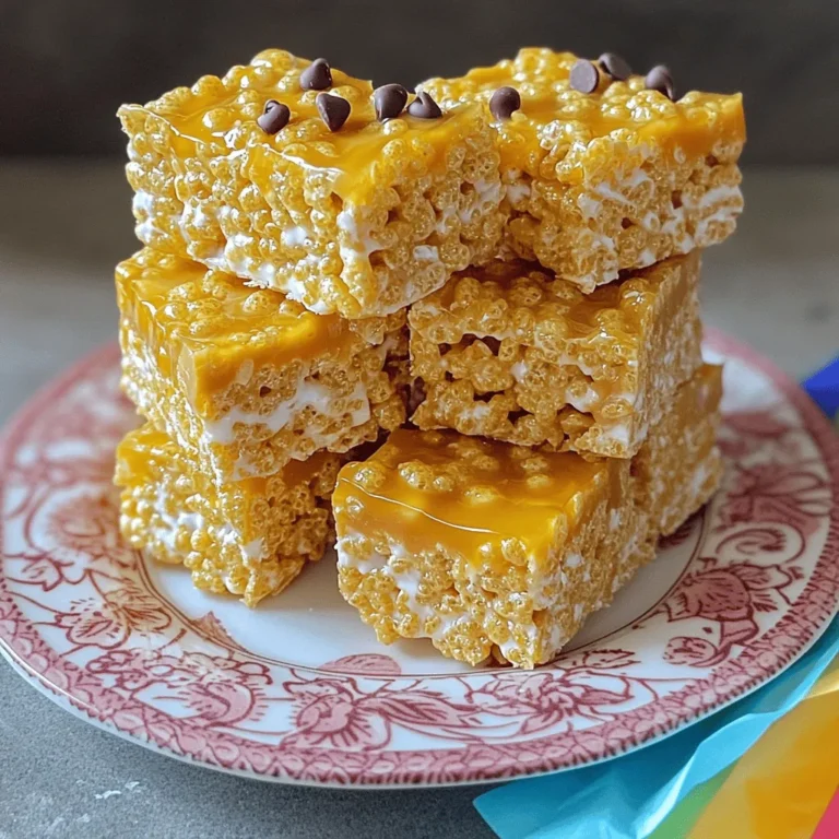 To create No-Bake Peanut Butter Rice Krispie Treats, gather these simple ingredients: - 3 cups Rice Krispies cereal - 1 cup creamy peanut butter - 1/2 cup honey or maple syrup - 1/2 cup powdered sugar - 1 teaspoon vanilla extract - 1/4 cup mini chocolate chips (optional) - A pinch of salt These ingredients come together to form a sweet, crunchy treat. The creamy peanut butter adds richness. Honey or maple syrup provides a natural sweetness. Powdered sugar thickens the mixture, making it easy to shape into bars. Don't forget the vanilla extract; it boosts flavor. Optionally, mini chocolate chips add a fun touch. Using fresh ingredients ensures the best taste. I love how these treats have a balance of flavors and textures. You can easily customize them too. Consider using almond butter instead of peanut butter for a twist. First, grab a large mixing bowl. Add 1 cup of creamy peanut butter and 1/2 cup of honey or maple syrup. Microwave the bowl for about 30 seconds. This warms the mixture, making it easy to stir. Mix until it’s smooth and well combined. Next, add 1/2 cup of powdered sugar, 1 teaspoon of vanilla extract, and a pinch of salt. Stir everything together. You want a thick and sticky mix, so make sure it’s well combined. Now, it's time to fold in 3 cups of Rice Krispies cereal. Add them gradually to the mix. Make sure each piece gets coated with the peanut butter mixture. If you like, you can fold in 1/4 cup of mini chocolate chips at this point for extra sweetness. Take an 8x8-inch baking pan and line it with parchment paper. Leave some paper hanging over the edges. This helps you lift the bars out later. After that, transfer the peanut butter mixture into the lined pan. Press the mixture down firmly and evenly. Make sure it’s compact. Put the pan in the refrigerator. Let the bars chill for at least 1 hour. This helps them firm up nicely. Once set, lift the bars out using the parchment paper. Cut them into squares or rectangles. Enjoy your tasty treats! To get the right texture, mix the peanut butter and honey well. Warm them in the microwave. This makes mixing easier. Use a spatula to blend until smooth. If you want a creamier treat, add more peanut butter. For a firmer texture, use less. The key is to find what you like best. Store leftovers in an airtight container. This keeps them fresh and tasty. You can also wrap each bar in wax paper. This method is great for on-the-go snacks. For longer freshness, place them in the fridge. They can last up to a week when stored properly. For a fun serving idea, arrange the bars on a colorful plate. Add extra mini chocolate chips on top for flair. You can also cut them into fun shapes. Wrapping them in fun paper makes them great gifts too. This makes snack time more exciting! {{image_4}} You can switch out peanut butter for different nut butters. Almond butter works well too. Sunflower seed butter is a tasty choice for nut-free needs. For sweeteners, try agave syrup instead of honey. Maple syrup adds a nice flavor, too. Want to mix things up? Add a splash of vanilla extract for depth. A sprinkle of cinnamon gives a warm touch. Cocoa powder provides a rich chocolate flavor. You can also toss in seeds or chopped nuts for extra crunch. If you need gluten-free treats, use certified gluten-free Rice Krispies. For vegan options, simply swap honey with maple syrup. These easy changes keep your treats tasty and fit for many diets. To keep your no-bake peanut butter Rice Krispie treats fresh, store them in an airtight container. Place them at room temperature for short-term storage. They stay good for about 3 days this way. If you want to keep them longer, store them in the fridge. They can last up to a week when chilled. Just remember, they can get a bit hard in the fridge. Freezing these treats is easy and a great option for long-term storage. First, cut them into squares. Then, wrap each piece tightly in plastic wrap. Place the wrapped treats in a freezer bag or container. They can freeze well for up to 3 months. When you're ready to enjoy them, take out a treat and let it thaw at room temperature. For the best taste, enjoy them within a few days after thawing. Yes, you can use crunchy peanut butter. It adds a fun texture. The treats will still taste great, just a bit different. You can use other cereals like Cornflakes or puffed rice. Granola works too. Each option gives a unique taste and texture. To make these treats vegan, use maple syrup as a sweetener. Replace creamy peanut butter with a vegan brand. Make sure all ingredients are plant-based. These treats last up to one week if stored properly. Keep them in an airtight container. Refrigeration helps keep them fresh longer. Absolutely! You can add dried fruit like raisins or cranberries. Nuts also work well for added crunch. Just make sure to mix them in gently. This blog post showed you how to make tasty no-bake peanut butter Rice Krispie treats. We covered all steps, from mixing to storage tips. Remember to chill your treats well for the best taste. Don’t be afraid to try new ingredients or flavors. With just a few tweaks, you can fit your needs or mood. Now, grab some ingredients and start making these easy snacks today! Enjoy every crunchy bite!