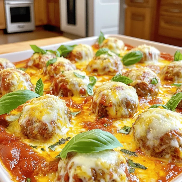 To make tasty Chicken Parmesan meatballs, you need a few key ingredients. Here’s what you need: - 1 lb ground chicken - 1/2 cup Italian seasoned breadcrumbs - 1/4 cup freshly grated Parmesan cheese - 1/2 cup shredded mozzarella cheese - 1 large egg, lightly beaten These ingredients give your meatballs a great texture and flavor. The ground chicken keeps them light, while the cheeses add a creamy, cheesy taste. Seasonings make a big difference in flavor. Here’s what to include: - 2 cloves garlic, finely minced - 1/4 cup fresh basil, finely chopped (or 1 tablespoon dried basil) - 1 teaspoon dried oregano - 1/2 teaspoon salt - 1/4 teaspoon freshly ground black pepper These herbs and spices infuse the meatballs with a rich Italian flavor. Fresh basil adds a bright note, while garlic gives it depth. Toppings can elevate your dish. Consider these options: - Extra mozzarella and Parmesan cheese for topping - 2 cups marinara sauce Adding more cheese on top creates a gooey finish. Marinara sauce adds moisture and flavor, making each bite even better. You can serve with a side of extra marinara for dipping, too. First, gather all your ingredients together. This will make cooking easier. In a large mixing bowl, combine the ground chicken, breadcrumbs, and cheeses. Add the beaten egg, minced garlic, chopped basil, oregano, salt, and black pepper. Mix everything gently with your hands or a spoon. Be careful not to overmix. This keeps the meatballs tender and juicy. Next, you’ll want to shape the mixture into meatballs. Use your hands to scoop out a small amount. Roll it into a ball about the size of a golf ball. Place them on a baking sheet lined with parchment paper. This helps with cleanup later. Heat a good amount of olive oil in a large skillet over medium heat. Once the oil is hot, add the meatballs in small batches. Don’t crowd them. Cook each side for about 4-5 minutes until they turn golden brown. Make sure they are cooked all the way through. Now, it’s time for the best part—baking! After you brown the meatballs, move them to a baking dish. Pour the marinara sauce over the meatballs. Top each one with extra mozzarella and Parmesan cheese. This is where the magic happens! Place the dish in your preheated oven at 400°F (200°C). Bake for 15-20 minutes. Look for the cheese to be melted, bubbly, and slightly golden. Once done, take them out and let them cool for a few minutes. This helps the flavors mix well before you serve. To keep your meatballs soft, avoid overmixing the meat. Gently combine the ingredients just until mixed. This helps keep the meatballs light. Using ground chicken also adds moisture, which keeps them juicy. Fry the meatballs first to get a nice crust. Heat olive oil in a skillet, then add them in small batches. Cook for about 4-5 minutes on each side until they are golden brown. After frying, bake them in marinara sauce to finish cooking. This adds flavor and keeps them tender. For a beautiful look, serve the meatballs on a large platter. Drizzle with extra marinara sauce and top with fresh basil leaves. This adds a pop of color. You can also serve them alongside spaghetti for a complete meal. This makes your dish appealing and fun to eat! {{image_4}} You can boost nutrition by adding veggies to your meatball mix. Try finely chopped spinach or grated zucchini. Both add moisture and flavor without changing the taste too much. You can also use bell peppers for a slight crunch. Just remember to squeeze out excess water from the veggies. This keeps your meatballs firm and tasty. Feel free to switch up your sauce and cheese. Instead of marinara, use pesto for a fresh twist. A creamy Alfredo sauce can also make a rich meal. For cheese, mix it up with provolone or fontina. These cheeses melt well and add unique flavors. Experiment to find what you like best! If you need gluten-free meatballs, swap breadcrumbs for almond flour or gluten-free crumbs. They bind the meatballs just as well. For a low-carb version, use crushed pork rinds instead of breadcrumbs. They offer a nice crunch and keep the meatballs low in carbs. Enjoy your meal guilt-free! After you enjoy your Chicken Parmesan Meatballs, store any leftovers in the fridge. Place the meatballs in an airtight container. They will stay fresh for up to three days. Make sure the marinara sauce covers the meatballs to keep them moist. If you separate the sauce, it helps prevent sogginess. If you want to keep your meatballs longer, freezing is a great option. First, let the meatballs cool completely. Arrange them in a single layer on a baking sheet. Freeze them for about an hour until solid. Once frozen, transfer the meatballs to a freezer-safe bag. They can last up to three months in the freezer. Label the bag with the date so you know when to use them. Reheating Chicken Parmesan Meatballs is simple. For the best results, thaw them overnight in the fridge if you froze them. You can reheat them in the oven or microwave. To reheat in the oven, place them in a dish with marinara sauce and cover with foil. Bake at 350°F (175°C) for about 20 minutes. If using a microwave, heat in short bursts of one minute, checking often. Enjoy them warm with extra cheese on top! Yes, you can use ground turkey. It makes a great substitute for ground chicken. Turkey has a mild flavor and works well in meatballs. Just keep in mind that turkey may be a bit leaner. You might want to add a little extra cheese or oil to keep the meatballs moist. To check if the meatballs are done, use a meat thermometer. They should reach an internal temperature of 165°F. If you don't have a thermometer, cut one meatball in half. The center should not be pink, and the juices should run clear. Cooking them until golden brown on the outside also helps ensure they are cooked through. Chicken Parmesan meatballs go well with many sides. Here are some tasty options: - A bed of spaghetti tossed in olive oil and herbs - Garlic bread or crusty bread for dipping - A fresh garden salad with a light vinaigrette - Steamed veggies like broccoli or green beans for a healthy touch These sides make your meal hearty and satisfying! This guide covered making delicious chicken parmesan meatballs. We explored key ingredients like ground chicken, cheese, and seasonings. You learned step-by-step instructions to prep, cook, and bake your meatballs. I shared tips for great texture and presentation. Variations like gluten-free options added flair. Don't forget how to store leftovers for later. Try these easy recipes, and enjoy cooking!