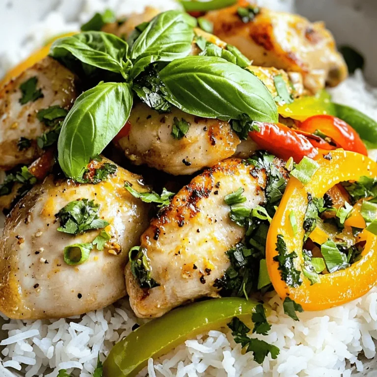 - 500g boneless chicken thighs - 4 cloves garlic - Thai bird's eye chilies - Vegetable oil - Soy sauce - Oyster sauce - Fish sauce - Sugar - Fresh Thai basil leaves - Bell pepper (red or green) - Steamed jasmine rice For Spicy Thai Basil Chicken, you need simple yet bold ingredients. Start with 500 grams of boneless chicken thighs. I like thighs because they stay juicy and tender. Next, grab 4 cloves of garlic. Mince them finely for a strong flavor boost. Now, let’s talk about heat. Thai bird's eye chilies bring the spice. Use 2-3, depending on your taste. If you prefer milder, use fewer chilies. You will also need vegetable oil, about one tablespoon, to cook everything evenly. Moving on to sauces, you will need soy sauce, oyster sauce, and fish sauce. Each adds a unique flavor, so don’t skip any! A teaspoon of sugar balances the saltiness. Fresh Thai basil leaves are key. They bring a sweet, herbal taste that defines this dish. For color, choose a bell pepper, either red or green. Finally, serve your meal with steamed jasmine rice for a delightful finish. - Combine 500g of chicken thighs with 2 tablespoons of soy sauce, 1 tablespoon of oyster sauce, 1 tablespoon of fish sauce, and 1 teaspoon of sugar. - Mix well until the chicken is coated. - Allow to marinate for 15 minutes. This step adds depth to the flavor. - Heat a wok over medium-high heat and add 1 tablespoon of vegetable oil. - Once the oil shimmers, add 4 cloves of minced garlic and 2-3 chopped Thai bird's eye chilies. - Sauté for about 30 seconds until fragrant. Be careful not to burn the garlic. - Introduce the marinated chicken to the pan. Spread it evenly. - Stir-fry for 5-7 minutes until the chicken is fully cooked and slightly caramelized. - Add 1 sliced bell pepper to the pan and continue to stir-fry for another 2-3 minutes. - Cook until the peppers are tender but still have a bit of crunch. - Remove the pan from heat and fold in 1 cup of fresh Thai basil leaves. - Stir until the basil is just wilted, giving the dish a fresh flavor. - Serve the spicy chicken over steamed jasmine rice. Garnish with extra basil leaves for a beautiful finish. To customize the heat, use Thai bird's eye chilies. These chilies pack a punch. You can adjust the number to fit your taste. If you like less heat, try using fewer chilies. For a different flavor, consider using jalapeños or red pepper flakes. Both work well and still give a nice kick. A perfect stir-fry needs high heat and fast cooking. Start with a hot wok or skillet. This helps the chicken sear quickly. Stir often to cook evenly. If you don’t have a wok, a large skillet works fine, too. Just make sure it is deep enough to hold all your ingredients. Fresh Thai basil is key to this dish. Its unique flavor makes the recipe shine. If you can't find it, try using regular basil or mint. Both will change the taste but can still be tasty. Fish sauce adds a distinct umami flavor. If you prefer not to use it, soy sauce can be a good alternative. {{image_4}} You can swap chicken thighs for other proteins. Try shrimp or tofu for a twist. Shrimp cooks quickly and adds a sweet flavor. Tofu is great for a vegetarian option. Press and cube it before cooking to get rid of extra moisture. This allows the tofu to absorb flavors well. Adding vegetables can make your dish even better. Try snap peas or carrots for extra color and crunch. You can also toss in cashews or peanuts. These nuts add a nice crunch and flavor. They work well with the spicy sauce. Serve your Spicy Thai Basil Chicken over jasmine rice for a filling meal. The rice soaks up the sauce perfectly. You can also serve it with noodles for a different twist. Pair your dish with a fresh cucumber salad to balance the heat. Lime wedges add a zesty kick. To store leftovers of Spicy Thai Basil Chicken, allow it to cool first. Place the chicken in an airtight container. This helps keep the flavors fresh. I recommend using glass or BPA-free plastic containers. These are safe and durable. For reheating, the best method is using the stovetop. Heat a pan over medium heat. Add a splash of water or broth to keep it moist. Stir occasionally until heated through. If you use the microwave, cover the dish to trap steam. This helps maintain the chicken's tender texture and flavor. You can freeze this dish for later use. Allow the chicken to cool completely before freezing. Store it in a freezer-safe container or bag. Remember to label it with the date. When you’re ready to eat, thaw it in the fridge overnight. Reheat as mentioned above to enjoy your meal again. Spicy Thai Basil Chicken is a popular Thai dish. It features tender chicken, vibrant herbs, and bold flavors. This dish uses Thai basil, garlic, and bird's eye chilies for a spicy kick. The origins trace back to Thailand, where street food shines. You’ll find it in many Thai restaurants worldwide. The blend of savory sauces and fresh ingredients makes it a favorite for many. Yes, you can easily lower the spice level. Start by using fewer bird's eye chilies. You can also remove the seeds for less heat. If you want more flavor without spice, add sweet bell peppers. Another option is to mix in some sugar to balance the heat. Taste as you go to find your perfect level of spice. You can substitute Thai basil with other herbs. Sweet basil works well if you cannot find Thai basil. Mint can add a fresh flavor, too. Cilantro also provides a nice twist. Each herb gives a different taste, so feel free to experiment. This blog post covered the key ingredients and steps for making Spicy Thai Basil Chicken. We explored essential items like chicken thighs, garlic, and sauces, plus fresh produce for flavor. I shared tips on adjusting spice levels and offered variations for different diets. In conclusion, this dish is versatile and full of flavor. Enjoy experimenting with the ingredients to make it your own. Cooking should be fun and rewarding, so dive in!