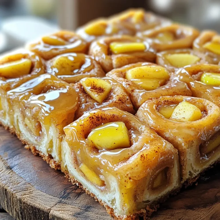 - 2 cups all-purpose flour - 1 tablespoon baking powder - 1/2 teaspoon baking soda - 1/2 teaspoon salt - 1 teaspoon ground cinnamon - 1/2 teaspoon ground nutmeg - 1/2 cup unsalted butter - 1 cup granulated sugar - 2 large eggs - 1 cup apple cider - 1 teaspoon pure vanilla extract - 1 medium Granny Smith apple - 1/2 cup packed brown sugar - 1 tablespoon ground cinnamon (for filling) - 1 cup powdered sugar (for glaze) - 1-2 tablespoons apple cider (for glaze) The dry ingredients form the base of the cake. Flour gives it structure, while baking powder and baking soda help it rise. Salt enhances flavor, and spices like cinnamon and nutmeg add warmth. The wet ingredients bring moisture and sweetness. Butter adds richness, and sugar helps create a tender crumb. Eggs bind everything together. Apple cider not only adds flavor but also keeps the cake moist. Lastly, vanilla extract gives a lovely aroma. For mix-ins and toppings, the Granny Smith apple adds a bright, tart flavor. Brown sugar mixed with cinnamon creates a sweet filling. The glaze, made of powdered sugar and apple cider, brings everything together with a sweet finish. This cake is a delightful way to enjoy fall flavors in every bite. 1. Preheat your oven to 350°F (175°C). 2. Grease a 9x13 inch baking dish with butter or non-stick spray. 3. Dust the greased dish with flour to prevent sticking. 1. In a medium bowl, whisk together: - 2 cups all-purpose flour - 1 tablespoon baking powder - 1/2 teaspoon baking soda - 1/2 teaspoon salt - 1 teaspoon ground cinnamon - 1/2 teaspoon ground nutmeg 2. Set this dry mixture aside for later use. 1. In a large bowl, combine: - 1/2 cup unsalted butter, softened - 1 cup granulated sugar 2. Use an electric mixer to cream these together on medium speed for about 3-4 minutes, until light and fluffy. 3. Add 2 large eggs, one at a time, mixing well after each addition. 4. Add 1 cup of apple cider and 1 teaspoon of pure vanilla extract, mixing until well combined. 5. Gradually fold in the dry mixture, stirring gently until just combined. A few lumps are okay. 6. Gently fold in 1 medium Granny Smith apple, diced. 1. Pour half of the batter into the prepared baking dish. 2. Evenly sprinkle half of the brown sugar and cinnamon mixture over the batter. 3. Pour the remaining batter on top, smoothing it gently. 4. Sprinkle the rest of the brown sugar and cinnamon mixture on top. 5. Using a butter knife, swirl the cinnamon topping into the batter for a marbled effect. 1. Bake the cake in the preheated oven for 30-35 minutes. 2. Check for doneness by inserting a toothpick into the center. It should come out clean or with a few moist crumbs. 3. Let the cake cool in the pan for about 10 minutes before glazing. 1. In a small bowl, whisk together: - 1 cup powdered sugar - 1 tablespoon apple cider 2. Adjust the glaze by adding more cider until it reaches a smooth, drizzling texture. 3. Drizzle the glaze generously over the warm cake. - Preventing overmixing Mix the dry and wet ingredients gently. This keeps the cake soft and fluffy. If you see lumps, that’s okay! They will bake out. - Achieving the perfect rise Make sure your baking powder and baking soda are fresh. This helps the cake rise well. Don’t open the oven door too early. Wait until the end to check for doneness. - Serving suggestions with garnishes Cut the cake into large squares. Place them on a rustic wooden platter. Top each piece with a sprinkle of cinnamon. A dollop of whipped cream or vanilla ice cream adds a nice touch. - Best serving dishes Use a clear glass cake stand for a nice look. A simple white plate also works well. Keep it simple to show off the cake's beauty. - Adding spices or nuts Try adding a pinch of nutmeg or allspice for extra warmth. Chopped walnuts or pecans add a nice crunch. Sprinkle them in the batter before baking. - Alternative toppings Instead of glaze, use a cream cheese frosting. A caramel drizzle also works great. Fresh apple slices on top add a nice finish too. {{image_4}} You can change the flavor by using different apple types. Try Honeycrisp or Fuji apples for a sweeter taste. For a tart twist, use Granny Smith apples. You can also add other fruits. Diced pears or fresh cranberries work great. They add extra texture and flavor to the cake. If you need a gluten-free option, replace all-purpose flour with a gluten-free blend. Make sure it has a binding agent like xanthan gum. For vegans, use flax eggs instead of regular eggs. Simply mix one tablespoon of ground flaxseed with three tablespoons of water for each egg. You can make this cake extra special for fall. Add spices like ginger or cloves for warmth. For the holidays, try mixing in chopped nuts or dried fruits. Walnuts and raisins create a festive flavor perfect for gatherings. To store your Apple Cider Cinnamon Roll Cake, keep it in the fridge. Place it in an airtight container or cover it tightly with plastic wrap. This keeps the cake moist and fresh. If you want to save it longer, freezing is a great option. Wrap the cake in plastic wrap, then in foil. This protects it from freezer burn. When you want to enjoy a slice, take it out of the fridge. For the best taste, heat each piece in the microwave for 10-15 seconds. This warms the cake without drying it out. If you have frozen cake, let it thaw in the fridge overnight. Then, reheat as mentioned. Your cake will stay fresh for about 4-5 days in the fridge. If you freeze it, it can last for about 2-3 months. Always check for spoilage. Signs include an off smell or mold. If you see these, it’s best to toss it. Enjoy your cake while it’s still delicious! It takes about 30-35 minutes to bake this cake. You will know it's ready when a toothpick inserted in the center comes out clean or with a few moist crumbs. Keep an eye on it, as ovens can vary. Yes, you can use store-bought apple cider. It saves time and still gives great flavor. Just make sure to choose a good quality cider for the best taste. To make the cake more moist, try these tips: - Use fresh apple cider. - Add a bit more butter or a splash of milk. - Avoid overmixing the batter. This keeps the cake light and fluffy. Serve the cake warm for the best experience. Here are some ideas: - Cut it into generous squares. - Drizzle extra glaze on top. - Add a dollop of whipped cream or a scoop of vanilla ice cream. - Sprinkle with extra ground cinnamon for a nice touch. Yes, you can make this cake ahead of time. Bake it and let it cool, then store it in the fridge. When you are ready to serve, warm it up in the oven. Drizzle with glaze before serving for that fresh-baked taste. From mixing the dry and wet ingredients to baking a delicious Apple Cider Cinnamon Roll Cake, each step is simple and fun. You can even customize flavors with different fruits or dietary needs. Remember to store leftovers properly to keep them fresh. Enjoy sharing this cake with friends and family, making new memories together. Happy baking!
