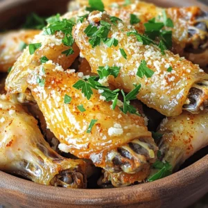 - 2 pounds chicken wings - 4 tablespoons extra virgin olive oil - 1 tablespoon garlic powder - 1 teaspoon onion powder - 1 teaspoon smoked paprika - Sea salt and freshly cracked black pepper - ½ cup freshly grated Parmesan cheese - 2 tablespoons fresh parsley, finely chopped - Hot sauce Gathering the right ingredients is key to making Garlic Parmesan Wings in your air fryer. Start with fresh chicken wings. They help create that perfect crispy texture. Extra virgin olive oil adds flavor and helps the wings brown nicely. Garlic powder gives the wings a bold taste. The onion powder adds a hint of sweetness. Smoked paprika provides a warm, smoky flavor that makes everything pop. Don't forget sea salt and freshly cracked black pepper. These simple seasonings elevate the taste of your wings. After cooking, toss the wings in freshly grated Parmesan cheese. It melts and coats the wings beautifully. For a bright touch, sprinkle with fresh parsley. This not only looks nice but adds freshness. If you like a kick, have hot sauce ready. It pairs well with the rich garlic and cheese. These ingredients combine to create a tasty and satisfying dish that everyone will love. - Preheat air fryer to 380°F (190°C). This step is key for crispy wings. The hot air cooks the wings evenly and quickly. - Mixing ingredients for coating In a large bowl, add 2 pounds of chicken wings. Pour in 4 tablespoons of extra virgin olive oil. Then add 1 tablespoon of garlic powder, 1 teaspoon of onion powder, and 1 teaspoon of smoked paprika. Season with sea salt and black pepper. - Coating the chicken wings evenly Use your hands or a spatula to mix. Make sure every wing is well-coated. This ensures all the flavors stick to the wings during cooking. - Arranging wings in the air fryer Place the seasoned wings in a single layer in the air fryer basket. Avoid overcrowding so the hot air can circulate properly. - Cooking time and tips for even browning Air fry the wings for 25-30 minutes. Shake the basket halfway through. This helps them brown evenly and become crispy. - Tossing wings with Parmesan Once cooked, move the wings to a bowl. Sprinkle ½ cup of freshly grated Parmesan cheese over the hot wings. Toss gently until all wings are coated in cheese. - Garnishing with parsley Finish by adding 2 tablespoons of finely chopped fresh parsley. This not only looks nice but adds a fresh taste. Serve these garlic Parmesan wings hot, with your favorite dipping sauce on the side! To make crispy wings, you need to oil and season them well. The olive oil is key. It helps the wings crisp up in the air fryer. Use enough oil to coat each wing, but don’t drown them. Seasoning is just as important. Garlic powder and smoked paprika add great taste. Airflow matters too. Place the wings in a single layer in the air fryer. If your basket is small, cook them in batches. This ensures hot air can circulate around each wing. Good airflow leads to even cooking and crispness. Wing sizes vary, so cooking times may change. Smaller wings need less time, while larger wings need more. Check for doneness by cutting into a wing. The meat should be white, not pink. A meat thermometer can help too. The internal temperature should reach 165°F (74°C). If you have extra-large wings, consider increasing the cooking time by a few minutes. Just keep an eye on them to avoid overcooking. You can spice things up with extra seasonings. Consider adding cayenne pepper for heat or Italian herbs for a twist. Experiment to find your favorite mix. For cheese, Parmesan is classic, but other options work too. Try Pecorino Romano for a sharper taste or even a mix of cheeses for depth. Feel free to get creative with flavors to suit your taste! {{image_4}} You can change the flavor of your wings with different spice mixes. If you like heat, try spicy garlic parmesan wings. Just add cayenne pepper or chili powder to your seasoning mix. This will give your wings a nice kick. For a fresh twist, consider lemon garlic herb wings. Mix in lemon zest, dried oregano, and thyme. This brightens up the flavor and brings a new taste to your wings. You don't have to use an air fryer for these wings. Baking them in the oven is simple and still gives you great results. Preheat your oven to 400°F (200°C). Spread the seasoned wings on a baking sheet. Bake them for about 40-45 minutes, flipping halfway through. If you prefer grilling, you can still enjoy garlic parmesan wings. Preheat your grill and cook the wings over medium heat. Grill for 25-30 minutes, turning often to avoid burning. Pair your garlic parmesan wings with different dipping sauces to enhance the flavor. Ranch dressing is a classic choice. If you like something spicier, serve with hot sauce. You can also try blue cheese dressing for a bold taste. When it comes to side dishes, celery sticks and carrot sticks are great options. They add freshness and crunch. You can even serve these wings with a side of coleslaw for a nice contrast. Enjoy experimenting! To keep your garlic parmesan wings fresh, follow these tips. First, let the wings cool to room temperature. Place them in an airtight container. Store them in the fridge for up to three days. If you want to keep them longer, freezing is a great option. For freezing, wrap the wings tightly in plastic wrap. Then, place them in a freezer-safe bag. They can stay frozen for up to three months. When you're ready to enjoy leftover wings, you have a few options. The best method is to use the air fryer again. Preheat it to 375°F (190°C). Place the wings in a single layer. Heat them for about 10-15 minutes. This method keeps them crispy and delicious. You can also use the oven. Preheat it to 350°F (175°C). Spread the wings on a baking sheet and cover them with foil. Bake for about 15-20 minutes. If you want them extra crispy, remove the foil for the last 5 minutes. Enjoy your wings just like they were fresh! Cook chicken wings in the air fryer for 25 to 30 minutes. Preheat your air fryer to 380°F (190°C) first. Place the wings in a single layer for even cooking. Shake the basket halfway through to promote crispiness. When the wings are golden brown, they are ready to enjoy! Yes, you can use frozen chicken wings! Add an extra 5 to 10 minutes to the cooking time. Make sure to check for doneness. The wings should reach an internal temperature of 165°F (74°C). For best results, don’t overcrowd the basket. This will help them cook evenly. Garlic parmesan wings taste great with various dips. Ranch dressing is a classic choice. Blue cheese dressing also works well. If you like some heat, try a spicy hot sauce. You can mix and match to find your perfect flavor combination! This post covered how to make delicious air fryer chicken wings. We explored key ingredients, like chicken wings and olive oil, and shared step-by-step instructions for perfect cooking. I also provided tips for crispy wings and flavor variations, plus advice on storing and reheating. By following this guide, you can enjoy tasty wings any time. Experiment with different spices and sauces to find your favorite. You’ll impress friends and family with your skills in the kitchen! Enjoy your cooking adventure!