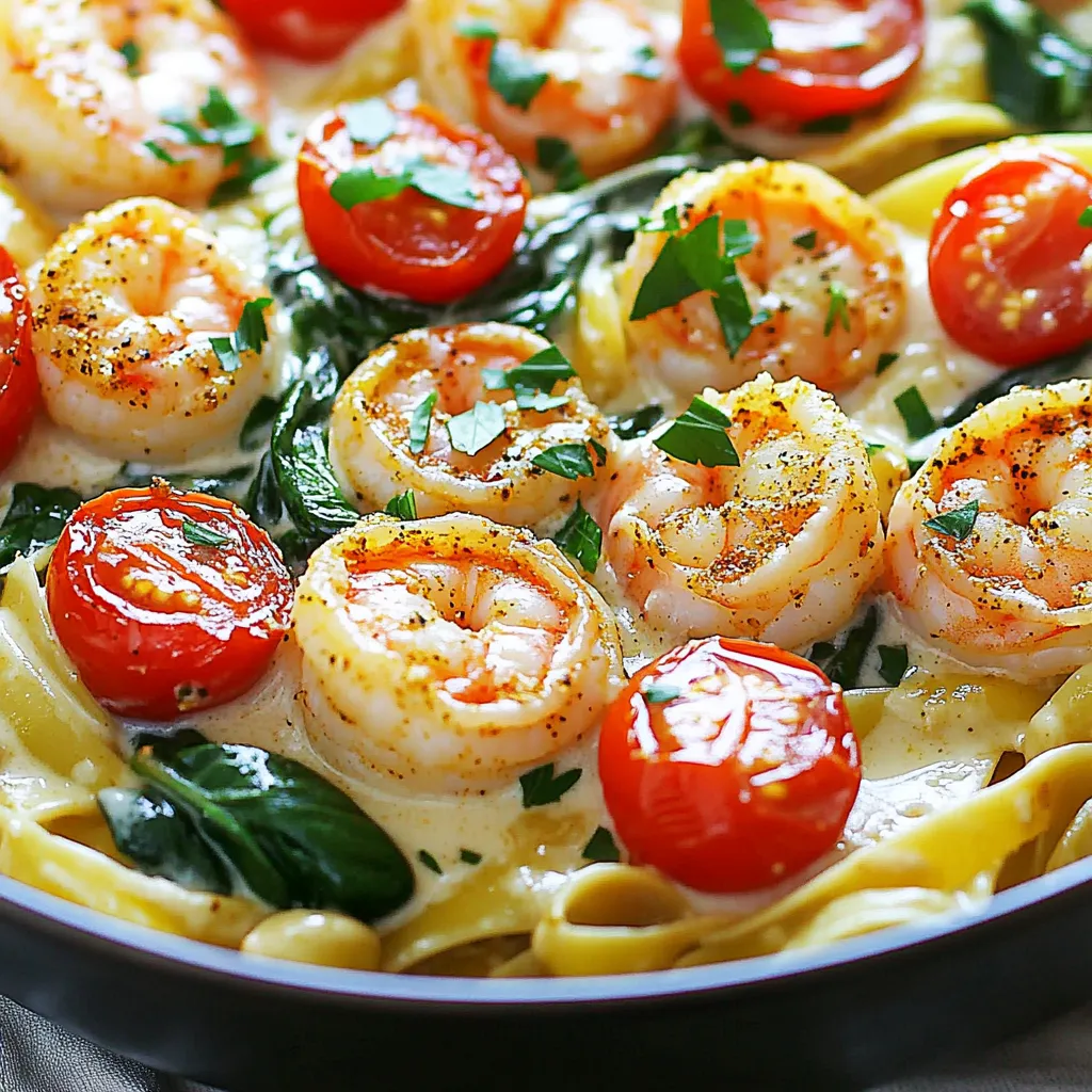 Here are the key ingredients you'll need for your One Pot Cajun Shrimp Alfredo: - 1 pound medium shrimp, peeled and deveined - 1 tablespoon Cajun seasoning - 2 tablespoons olive oil - 3 cloves garlic, finely minced - 1 cup heavy cream - 2 cups chicken broth - 8 ounces fettuccine pasta - 1 cup freshly grated Parmesan cheese - 1 cup cherry tomatoes, halved - 1 cup fresh spinach leaves - Salt and freshly ground black pepper to taste - Fresh parsley, chopped (for garnish) Each ingredient plays a big role in this dish. The shrimp bring a sweet flavor, while the Cajun seasoning gives it a nice kick. Olive oil adds richness, and garlic brings depth. Heavy cream and chicken broth create a smooth sauce. Fettuccine pasta soaks up all the flavors. The Parmesan cheese adds creaminess, and tomatoes and spinach brighten the dish. You can season with salt and pepper to your taste. Finally, fresh parsley makes it look pretty. This simple list will help you gather everything you need. Ready to cook? Let’s get started! First, you need to season the shrimp. Take 1 pound of medium shrimp, peeled and deveined. Place them in a bowl. Sprinkle 1 tablespoon of Cajun seasoning over the shrimp. Toss them well until all pieces are coated. This step adds a lot of flavor. Next, heat 2 tablespoons of olive oil in a large pot over medium heat. Once the oil is hot, add the seasoned shrimp. Cook them for 2-3 minutes. Stir occasionally until the shrimp turn pink and opaque. When done, carefully remove the shrimp from the pot and set them aside. In the same pot, add 3 cloves of finely minced garlic. Sauté the garlic for about 30 seconds. You want it to be fragrant but not browned. Then, pour in 1 cup of heavy cream and 2 cups of chicken broth. Increase the heat slightly. Let the mixture come to a gentle simmer. Now, add 8 ounces of fettuccine pasta to the pot. Ensure the pasta is fully submerged in the liquid. Cook according to the package instructions, about 10-12 minutes. Stir occasionally to prevent sticking. Once the pasta is al dente, lower the heat. Stir in 1 cup of freshly grated Parmesan cheese. Mix until the cheese melts, creating a creamy sauce. Next, add 1 cup of halved cherry tomatoes and 1 cup of fresh spinach leaves. Stir gently until the spinach wilts and the tomatoes warm up. Finally, return the cooked shrimp to the pot. Gently fold everything together. Season with salt and freshly ground black pepper to taste. Let it sit for a few minutes to thicken. To prevent pasta from sticking together, stir it often. Use enough liquid to cover the pasta. If it sticks, add a splash of olive oil. To ensure shrimp are cooked perfectly, watch them closely. They should turn pink and opaque. This takes about 2-3 minutes in hot oil. Don't overcook, as they will become tough. To boost the Cajun flavor, add a pinch of cayenne pepper or smoked paprika. A splash of lemon juice brightens the dish. You can also mix in some chopped green onions for a fresh kick. Serve your Cajun shrimp Alfredo in wide, shallow bowls. This gives it a nice look. Garnish with freshly chopped parsley for color. A sprinkle of grated Parmesan adds a gourmet touch. {{image_4}} If you want to change the protein in your dish, shrimp isn't the only option. You can use chicken or sausage instead. For chicken, cut it into bite-sized pieces and cook it until golden. If you prefer sausage, Italian or andouille works well. Just slice it and brown it in the pot before adding the other ingredients. Both options keep the dish hearty and full of flavor. To make this dish gluten-free, you can swap regular fettuccine for gluten-free pasta. Many brands offer great options that cook well. For a dairy-free version, use coconut milk or almond milk instead of heavy cream. You can also choose a dairy-free cheese. These swaps let everyone enjoy this tasty meal without missing out. You can easily switch up the flavors by adding different herbs or spices. If you want a fresh twist, try adding basil or oregano. For more heat, add a pinch of cayenne pepper. You can also toss in a squeeze of lemon juice for a zesty kick. Each change gives you a new taste experience while keeping the dish vibrant. To store your Cajun shrimp Alfredo, let it cool first. Then, place leftovers in an airtight container. This keeps the dish fresh. You can refrigerate it for up to three days. When reheating, add a splash of chicken broth or cream. This helps bring back the creamy texture. Heat gently on the stove or in the microwave. Stir often to avoid any hot spots. If you want to freeze leftovers, do this within two hours of cooking. Use freezer-safe containers or bags. Make sure to label them with the date. Cajun shrimp Alfredo can be frozen for up to three months. When you’re ready to eat it, thaw it in the fridge overnight. Reheat slowly on the stove, adding a bit of liquid to keep it creamy. In the fridge, Cajun shrimp Alfredo lasts about three days. If you notice any off smells or a change in color, it’s best to toss it. Always check for signs of spoilage before eating. If you freeze it properly, you can enjoy it for up to three months. Yes, you can use frozen shrimp. Just make sure to thaw them before cooking. You can thaw them quickly by placing them in a bowl of cold water for about 15 minutes. This method works great and keeps the shrimp fresh. You can choose between store-bought and homemade Cajun seasoning. For store-bought, I recommend brands like Tony Chachere's or Zatarain's. If you want to try making your own, mix paprika, cayenne pepper, garlic powder, onion powder, and dried herbs for a tasty blend. To thicken the sauce, you can add more cheese. Parmesan works well for creaminess. Another option is to let the sauce simmer longer before adding the shrimp. This reduces the liquid and creates a thicker texture. This blog shared a simple recipe for Cajun shrimp pasta, outlining key ingredients and steps. You learned how to adapt the dish with variations, tips on cooking, and storage advice. This meal is not only tasty but versatile. Try swapping shrimp for chicken or making it gluten-free. Remember, cooking should be fun and easy. Enjoy making this dish and impressing those you serve. Your kitchen adventures await, so grab your ingredients and get started!