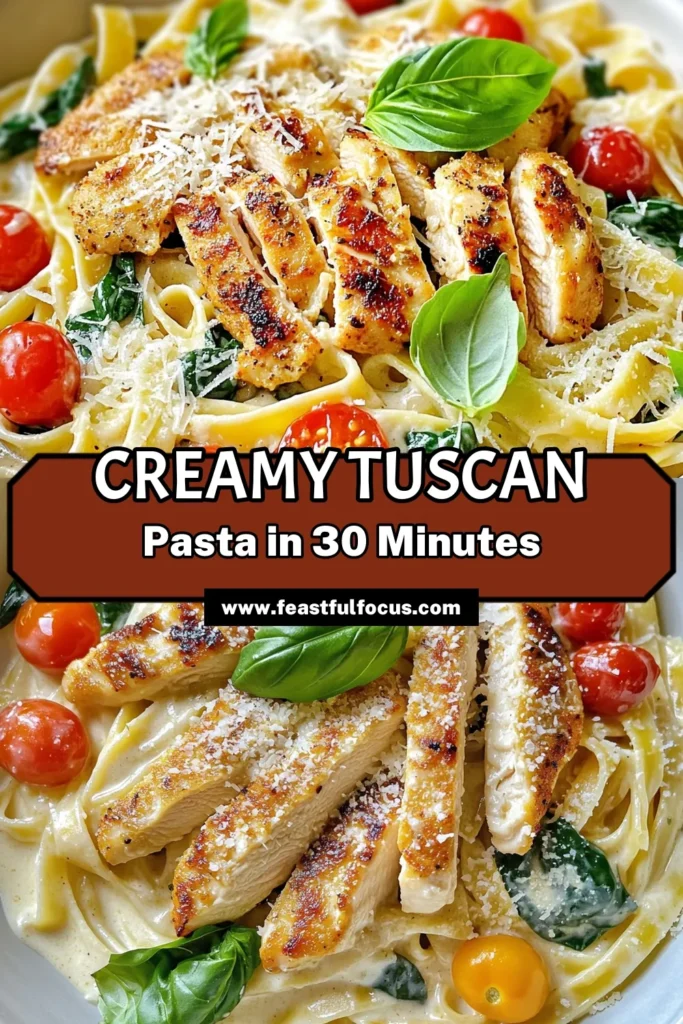 Indulge in this Creamy Tuscan Chicken Pasta Delight that combines tender chicken, fresh spinach, and juicy tomatoes in a rich, creamy sauce. Perfect for weeknight dinners, this dish is not only easy to make but bursting with flavor. Ready in just 30 minutes, it's a family favorite! Click through for the full recipe and elevate your dinner tonight! #CreamyTuscanChicken #PastaRecipe #EasyDinner #ComfortFood
