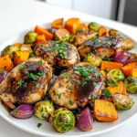 To make Balsamic Chicken with Fall Vegetables, gather these ingredients: - 4 boneless, skinless chicken breasts - 2 cups Brussels sprouts, halved - 1 large sweet potato, peeled and cubed - 2 medium carrots, sliced into thin rounds - 1 large red onion, cut into wedges - 1 cup baby bella mushrooms, halved - 1/4 cup balsamic vinegar - 1/4 cup extra virgin olive oil - 2 tablespoons honey - 3 cloves garlic, finely minced - 1 teaspoon dried thyme - 1 teaspoon dried rosemary - Salt and freshly cracked black pepper, to taste - Fresh parsley, finely chopped (for garnish) This dish serves four and contains: - Calories: About 380 per serving - Protein: 30g - Carbohydrates: 30g - Fat: 18g - Fiber: 6g - Sugar: 5g It’s a great balance of protein and veggies, making it a healthy choice. To prepare this dish, you will need: - A large baking sheet - Parchment paper (for easy cleanup) - A mixing bowl - A whisk or fork (for mixing the marinade) - A sharp knife (for cutting vegetables) - A cutting board These tools will help you make this meal quickly and easily. Start by preheating your oven to 425°F (220°C). This step is key for even cooking. Line a large baking sheet with parchment paper. This makes cleanup easy and prevents sticking. Next, gather your ingredients. You will need: - 4 boneless, skinless chicken breasts - 2 cups Brussels sprouts, halved - 1 large sweet potato, peeled and cubed - 2 medium carrots, sliced into thin rounds - 1 large red onion, cut into wedges - 1 cup baby bella mushrooms, halved - 1/4 cup balsamic vinegar - 1/4 cup extra virgin olive oil - 2 tablespoons honey - 3 cloves garlic, finely minced - 1 teaspoon dried thyme - 1 teaspoon dried rosemary - Salt and freshly cracked black pepper, to taste - Fresh parsley, finely chopped (for garnish) In a small bowl, mix the balsamic vinegar, olive oil, honey, minced garlic, thyme, rosemary, salt, and pepper. Whisk until it blends well. Place the chicken breasts in a large mixing bowl. Pour half of the balsamic mixture over the chicken. Toss gently to coat the chicken well. Let it sit while you prepare the veggies. In the same bowl, add the Brussels sprouts, sweet potato, carrots, onion, and mushrooms. Pour the rest of the balsamic mix over the veggies and toss until they are all coated nicely. Position the marinated chicken in the center of your baking sheet. Spread the veggies around the chicken. Make sure they are in a single layer. This helps them roast evenly. Roast everything in the oven for 25-30 minutes. Check that the chicken reaches 165°F (75°C). The veggies should be tender and caramelized. Stir the veggies halfway through cooking for even roasting. Once done, take the baking sheet out of the oven. Let it rest for about 5 minutes. This helps the juices settle in the chicken. Before serving, sprinkle fresh parsley on top. This adds color and flavor. Serve the chicken and veggies on a large platter. Drizzle any leftover marinade over the top for extra taste. Enjoy your meal! To make your balsamic chicken a hit, start with quality chicken. Choose fresh, boneless, skinless breasts. Marinate them for at least 30 minutes. This helps the chicken soak up the flavors. Use a meat thermometer to check doneness. Aim for an internal temperature of 165°F. For a crispy finish, broil the chicken for the last few minutes. This adds a nice color and texture. This dish shines with fall vegetables. Try these favorites for your sheet pan: - Brussels sprouts - Sweet potatoes - Carrots - Red onions - Baby bella mushrooms You can swap in other veggies like parsnips or butternut squash. Feel free to mix and match based on what’s fresh and in season. Each vegetable adds a unique flavor and texture. You can easily adapt this recipe. For a different flavor, use lemon juice instead of balsamic vinegar. If you want a spicy kick, add red pepper flakes to the marinade. You can also transform this dish into a stir-fry. Just cut the chicken and veggies into smaller pieces, then sauté in a hot skillet. This gives a different feel and taste. Feel free to get creative! The key is to enjoy the process and make it your own. {{image_4}} You can switch up the veggies to suit your taste. Here are some great options: - Cauliflower florets: They roast well and add a nice crunch. - Zucchini: This veggie cooks fast and has a mild flavor. - Bell peppers: Use red, yellow, or green for color and sweetness. - Butternut squash: It adds a sweet, nutty taste to the dish. - Green beans: These add a fresh bite and vibrant color. Feel free to mix and match these vegetables. Just keep in mind the cooking times, as some veggies may need more time to cook. The marinade is key to flavor in this dish. Here are some fun twists you can try: - Citrus twist: Add lemon or orange juice for a zesty kick. - Spicy kick: Mix in red pepper flakes or hot sauce for heat. - Herb swap: Experiment with fresh herbs like basil or oregano instead of thyme and rosemary. - Maple syrup: Instead of honey, use maple syrup for a unique sweetness. These variations can bring new life to your balsamic chicken. Don't hesitate to get creative! You can easily adapt this recipe to fit many diets. Here are some ideas: - Gluten-free: This recipe is naturally gluten-free. Just make sure your balsamic vinegar is certified gluten-free. - Low-carb: Swap sweet potatoes with zucchini or cauliflower for a low-carb option. - Vegan: Use firm tofu or chickpeas in place of chicken. Marinate them the same way. These substitutions help make the dish enjoyable for everyone. Always consider your guests' dietary needs! After your meal, let the chicken and veggies cool. Place them in an airtight container. Store them in the fridge for up to three days. This keeps your dish fresh and ready to enjoy later. To reheat, preheat your oven to 350°F (175°C). Place the chicken and vegetables on a baking sheet. Cover them with foil to keep moisture in. Heat for about 15-20 minutes, or until warmed through. You can also use the microwave. Just heat in short bursts, stirring in between. If you want to freeze, let the dish cool completely first. Then, divide it into portions and place in freezer-safe bags. Squeeze out the air to prevent freezer burn. You can freeze it for up to three months. When ready to eat, thaw overnight in the fridge, then reheat as mentioned above. Yes, you can use bone-in chicken. Bone-in chicken adds more flavor and moisture. It may take a bit longer to cook. Keep an eye on the time and check the temperature. Aim for 165°F (75°C) as the target. This ensures the chicken is safe to eat. If you don’t have balsamic vinegar, try red wine vinegar or apple cider vinegar. Both give a nice tang. You can also mix soy sauce with a bit of honey for a sweet touch. Adjust the amount based on your taste. For a sweeter option, try using a fruit-based vinegar. The best way to check is with a meat thermometer. Insert it into the thickest part of the chicken. When it reads 165°F (75°C), the chicken is done. If you don’t have a thermometer, cut into the chicken. The meat should be white, with no pink inside. Juices should run clear. This article covered all you need to know to make balsamic chicken. We detailed the right ingredients, nutritional facts, and kitchen tools. You learned step-by-step how to prepare, cook, and serve the dish. We shared tips for cooking and pairing veggies, plus ways to adapt the recipe. Storage info helps keep your leftovers fresh. Finally, we answered common questions about substitutions and cooking methods. Cooking can be easy and fun. Enjoy making this dish and experimenting with new flavors!