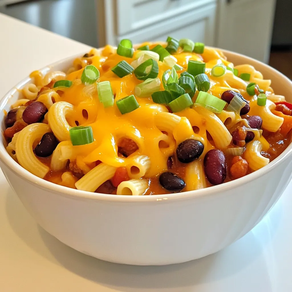 - 1 pound ground beef or turkey - 1 can (15 oz) kidney beans, drained and rinsed - 1 can (15 oz) black beans, drained and rinsed - 1 can (14.5 oz) diced tomatoes with green chilies - 1 can (8 oz) tomato sauce - 1 cup elbow macaroni, uncooked - 1 medium onion, diced - 2 cloves garlic, minced - 1 tablespoon chili powder - 1 teaspoon cumin - 1 teaspoon paprika - Salt and pepper, to taste - 2 cups shredded cheddar cheese, divided - 3 cups chicken or vegetable broth You can easily tweak this dish to fit your taste. Here are some fun options: - 1/4 cup sour cream for extra creaminess - Green onions, sliced for garnish - Jalapeños for heat - Bell peppers for added crunch - Corn for sweetness While cheddar is great, you can mix it up! Try these cheeses: - Monterey Jack for a milder flavor - Pepper Jack for a spicy kick - Gouda for a smoky taste - Mozzarella for extra stretchiness Start by browning the meat in a large skillet. Use either ground beef or turkey. Cook it over medium heat for about 7 to 10 minutes. Break the meat apart with a spatula as it cooks. Once it's brown, drain any extra fat. This step makes your dish lighter and keeps it tasty. Next, add the diced onion and minced garlic to the skillet. Cook for another 3 to 4 minutes until the onion is soft and clear. This adds great flavor to the meat. Now it’s time to mix everything in the slow cooker. Transfer the cooked meat and onion mix into the slow cooker. Add the kidney beans and black beans, which give extra protein and fiber. Then, include the can of diced tomatoes with green chilies and the tomato sauce. Don’t forget the uncooked elbow macaroni! Spice it up with chili powder, cumin, paprika, salt, and pepper. Lastly, pour in the chicken or vegetable broth. This broth helps everything cook together and keeps it moist. Put the lid on the slow cooker and set it to low. Cook for 4 to 6 hours. This slow cooking makes all the flavors mix well and helps the macaroni become tender. Once the time is up, it's time for the cheese! Add 1.5 cups of shredded cheddar cheese. Stir until it melts and creates a creamy texture. If you like, add sour cream for an extra rich flavor. Taste the chili mac and adjust the spices if needed. Serve hot, topping each bowl with more cheese and fresh green onions. Enjoy your warm, cheesy comfort meal! When using a slow cooker, follow these tips for the best results: - Layer wisely: Put meat at the bottom. This helps it cook evenly. - Avoid lifting the lid: Each time you check, heat escapes. Keep the lid closed. - Cook on low: This brings out the best flavors over time. It takes longer but is worth it. - Add pasta last: If you add it early, it can get too soft. Mix it in about an hour before serving. To get a creamy, cheesy texture, try these steps: - Use good cheese: Shredded cheddar melts best. It adds flavor and creaminess. - Add cheese at the end: Stir in cheese when cooking is done. This keeps it melty and smooth. - Incorporate sour cream: This adds extra creaminess. Swirl it in just before serving. Make this dish fit your taste by tweaking spices: - Start mild: If you like less heat, use less chili powder. You can always add more later. - Try fresh herbs: Add chopped cilantro or parsley for a fresh taste. - Experiment with other spices: Consider adding cayenne or smoked paprika for a different kick. - Taste as you go: Always check the flavor. Adjust salt, pepper, and spices to your liking. {{image_4}} If you want a meatless chili mac, swap the beef or turkey for plant-based meat. You can also use lentils or mushrooms for a hearty texture. Replace the chicken broth with vegetable broth to keep it vegetarian-friendly. This way, you still get great flavor and a comforting dish. You can switch up the pasta too! Use penne, shells, or even gluten-free pasta if you prefer. Each shape holds the sauce differently. For cheese, try pepper jack for a kick, or mozzarella for a gooey texture. Mixing cheeses can add depth to the flavor, making your dish even more delightful. To boost nutrition and flavor, consider adding bell peppers, corn, or spinach to the mix. These veggies not only add color but also enhance the dish's health benefits. For extra spice, jalapeños or hot sauce can elevate your chili mac. You can even toss in some chopped fresh herbs like cilantro or parsley for a fresh touch. To keep your chili mac fresh, let it cool first. Then, scoop it into airtight containers. This helps prevent spoilage and keeps flavors intact. Make sure to use containers that seal well to avoid any mess in the fridge. When you're ready to eat, you can reheat it in different ways. The microwave works great for quick meals. Just place a portion in a bowl and heat for 1-2 minutes. Stir halfway through to ensure even heating. For the stovetop, add a little broth or water to a pan and warm it slowly over low heat. This keeps it creamy and delicious. If you want to save some for later, freezing is a smart choice. Place cooled chili mac in freezer-safe bags or containers. Press out as much air as possible before sealing. It can last up to 3 months in the freezer. When you're ready to enjoy it again, let it thaw in the fridge overnight before reheating. This keeps it tasty and ready for you to dive into that comforting goodness! Yes, you can make Slow Cooker Chili Mac & Cheese without meat. Use extra beans or lentils for protein. Substitute the ground meat with a mix of black beans, kidney beans, and chickpeas. This keeps the dish hearty and filling. You can also add more veggies like bell peppers or zucchini for added texture. Just remember to adjust the cooking time if you add more ingredients. To prevent mushy macaroni, cook it al dente. Add the uncooked pasta to the slow cooker during the last hour of cooking. This way, it absorbs just enough liquid and stays firm. Stir gently to mix it in without breaking the pasta. You can also reduce the amount of broth slightly if you like a thicker dish. Serve your chili mac with fresh sides for a full meal. A crisp salad pairs well, adding freshness. You can also offer crusty bread or garlic bread for dipping. For a fun twist, add some corn chips on top for crunch. These sides balance the rich flavors and make your meal more satisfying. In this post, we covered how to make Slow Cooker Chili Mac & Cheese. We explored the main and optional ingredients, noted tips for great results, and offered variations to suit different tastes. Remember to follow the steps for prepping and cooking, and use our storage tips for leftovers. Experiment with flavors and customize your dish to make it your own. Slow cooking can lead to tasty meals that everyone loves. Enjoy your cooking adventure!