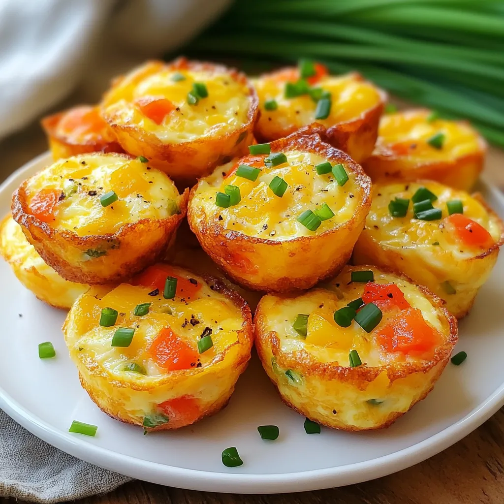 To make Copycat Starbucks Egg Bites, you will need the following ingredients: - 6 large eggs - 1/2 cup cottage cheese - 1 cup shredded cheddar cheese (or your cheese of choice) - 1/2 cup diced bell peppers (use red, yellow, or a colorful mix for visual appeal) - 1/4 cup finely chopped green onion - 1/4 teaspoon garlic powder - Salt and pepper to taste - Non-stick cooking spray or silicone molds These ingredients come together to create a tasty and fluffy bite-sized treat. The eggs serve as the base, while the cottage cheese adds creaminess. Using shredded cheddar cheese gives the bites a rich flavor. You can choose your favorite bell peppers to add color and crunch. Green onions bring a fresh taste, and garlic powder adds a subtle kick. Don't forget the salt and pepper to enhance all the flavors! For best results, use fresh ingredients. When you use high-quality items, your egg bites will taste even better. Plus, silicone molds make it easy to pop the bites out once they are cooked. If you don’t have those, a muffin tin will work just fine with a bit of non-stick spray. {{ingredient_image_2}} Set your oven to 325°F (163°C). This temperature works best for a nice bake. If you use silicone molds, place them in a muffin tin. This gives them support while baking. In a blender, combine the following: - 6 large eggs - 1/2 cup cottage cheese - 1 cup shredded cheddar cheese - 1/4 teaspoon garlic powder - Salt and pepper to taste Blend until smooth. This mixture should be creamy and well-mixed. In a bowl, mix together: - 1/2 cup diced bell peppers - 1/4 cup finely chopped green onion Stir these veggies until they are well combined. Coat your molds with non-stick spray to prevent sticking. Pour the egg mixture into each mold until they are about three-quarters full. This allows room for them to puff while baking. Bake for 25 to 30 minutes. You want them puffed and lightly golden. After baking, let the egg bites cool for a few minutes. Gently run a knife around the edges to help them come out easily. Serve warm for the best taste. Enjoy with fresh herbs or avocado slices for added flavor. To get the right texture, blend your egg mixture well. This step ensures a smooth and creamy base. The cottage cheese also adds a nice moisture balance. Blend until there are no lumps left. When baking, keep your oven temperature steady. Bake the egg bites at 325°F (163°C) for even cooking. Use silicone molds for easy removal. Make sure to fill them only three-quarters full. This allows room for the egg bites to puff up nicely. For a beautiful presentation, arrange the egg bites on a colorful platter. Use fresh herbs like chives or parsley to add a pop of color. You can also serve the egg bites with avocado slices. A side of seasonal fruit brightens the plate and adds freshness. Feel free to swap out the cheese. Try feta or pepper jack for a different taste. You can even use dairy-free cheese if you prefer. For vegetables, mix it up! Spinach, mushrooms, or zucchini work great. Just chop them small so they blend well with the eggs. This lets you create your own flavor profile in each bite. Pro Tips Use Fresh Ingredients: Fresh vegetables enhance the flavor and texture of your egg bites. Opt for seasonal produce for the best taste. Experiment with Cheese: While cheddar is classic, try mixing in different cheeses like feta or pepper jack for unique flavor profiles! Don’t Overfill Molds: Fill your molds only three-quarters full to allow the egg bites to rise without spilling over. Storage Tips: Store leftovers in an airtight container in the fridge for up to a week, or freeze for quick breakfasts later. {{image_4}} You can easily make egg bites vegetarian. Start by using different vegetables. Try spinach, mushrooms, or zucchini. These veggies add flavor and color. You can also use plant-based cheese alternatives. Options like almond or cashew cheese work well. They melt nicely and add creaminess. Want to add some protein? You can include meats like bacon or sausage. Cook them first, chop them up, and mix them in. This adds a nice savory taste. You can also use tofu as a protein option. Crumble firm tofu and add it to the egg mix. It’s a great choice for a meatless meal. To boost flavor, add extra spices or herbs. Try a pinch of paprika or some fresh parsley. These can make your egg bites even tastier. Sauces or dips can also enhance your meal. A bit of hot sauce or salsa adds a nice kick. Serve with a side of avocado for a creamy contrast. After you make your egg bites, let them cool completely. Cooling helps keep them fresh. Place the cooled egg bites in an airtight container. This keeps moisture out and helps them last longer. You can also wrap each bite in plastic wrap for extra protection. Reheat your egg bites to enjoy them warm again. The best method is using the oven. Preheat your oven to 350°F (175°C). Place the egg bites on a baking sheet. Heat them for about 10-15 minutes. This keeps them fluffy. You can also use a microwave for quick reheating. Place one or two bites on a microwave-safe plate. Heat for about 30-60 seconds. Check regularly to avoid overheating. You can freeze egg bites for later meals. First, let them cool completely. Place them in a single layer on a baking sheet. Freeze for about an hour until solid. Then, transfer them to a freezer-safe bag. Seal tightly, removing as much air as you can. They can last up to three months. When ready to eat, take out the number of bites you want. Thaw them in the fridge overnight. Reheat using the oven or microwave as mentioned above. You can skip cheese by using more eggs or cottage cheese. Silken tofu is a great swap too. It will keep the bites creamy. Make sure to blend well to get a smooth texture. You might need to add a bit more seasoning to boost the flavor. Yes! You can use any pepper you like. Red, yellow, and green peppers add great color. Sweet bell peppers give a mild taste. If you want heat, try jalapeños or serranos. Just chop them small to mix well with eggs. Egg bites will last about 4 to 5 days in the fridge. Store them in an airtight container. Check for signs of spoilage like a sour smell or changes in texture. If they look or smell off, it’s best to toss them. Absolutely! These egg bites are perfect for meal prep. You can make a big batch and store them in the fridge. To serve, just reheat in the microwave or oven. Pair them with fruit or toast for a quick meal. This blog post covers a simple and tasty recipe for egg bites. We explored the ingredients, cooking steps, and helpful tips to make them perfect. You can customize your egg bites with different veggies, cheeses, or proteins. Proper storage and reheating methods keep them fresh. Enjoy making these easy and versatile snacks that fit any meal or occasion. They are fun to prepare and yummy to eat! Start cooking today, and share your tasty results with friends. You might find a new favorite!