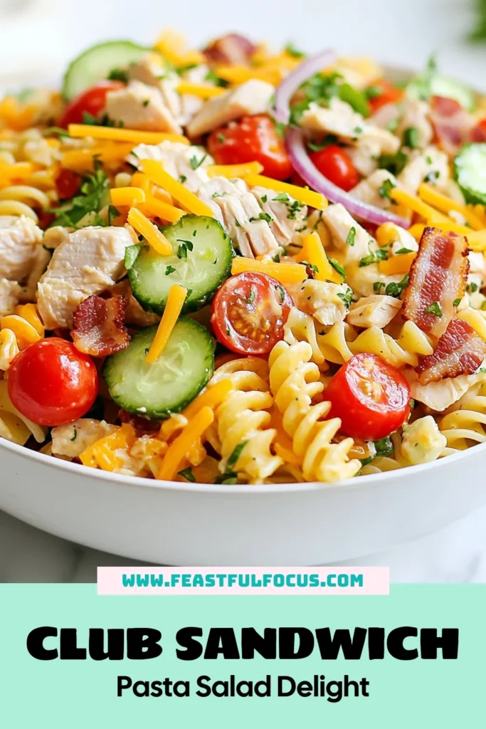 Discover the delicious Club Sandwich Pasta Salad, a perfect blend of rotini pasta, chicken, and fresh veggies! This easy pasta salad features a creamy pasta salad dressing made with mayonnaise and Dijon mustard for a delightful touch. Ideal for picnics or quick meals, this chicken pasta salad is sure to impress. Try this tasty rotini pasta salad recipe today and elevate your salad game! Save this recipe now! #PastaSalad #ClubSandwichPastaSalad #EasyRecipes #ChickenSalad