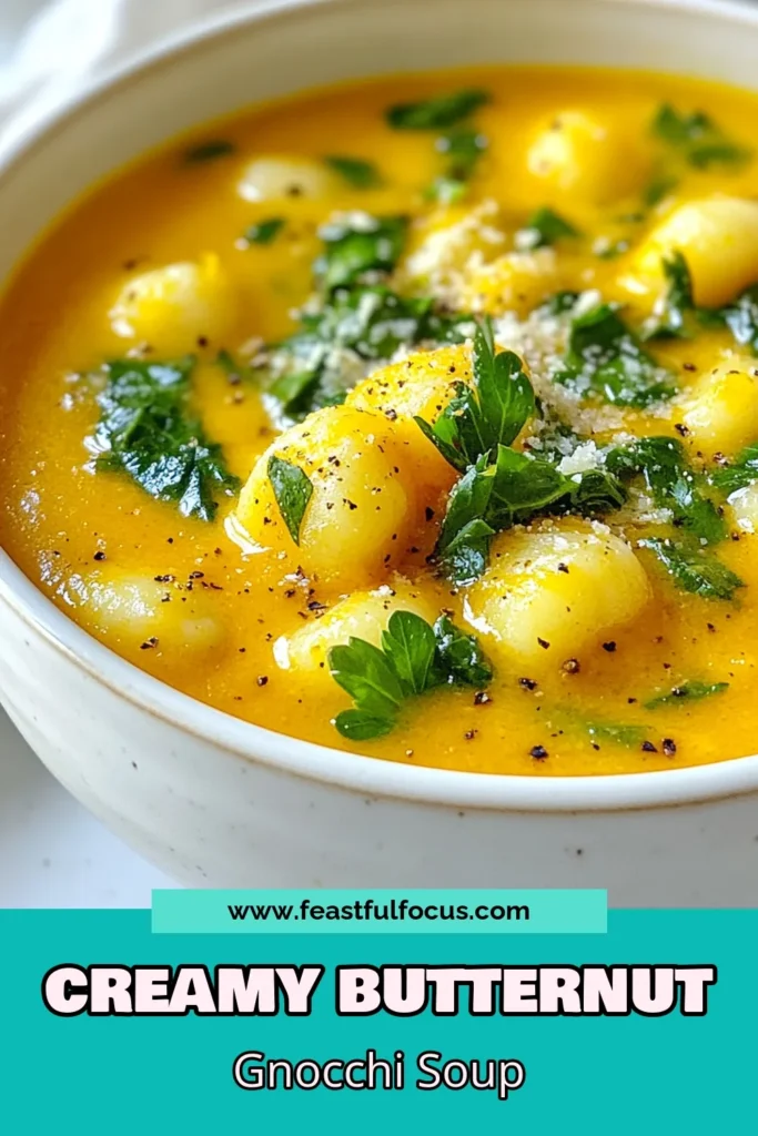Warm up this fall with a delicious butternut squash soup featuring gnocchi for the ultimate cozy meal! This creamy vegetarian soup is made with homemade vegetable broth and is bursting with comforting flavors. It's simple to prepare and perfect for chilly evenings. Try this gnocchi soup recipe today and experience the rich taste of autumn in a bowl! Save this recipe for a delightful dinner! #ButternutSquashSoup #CozyFallSoup #GnocchiSoupRecipe #CreamyVegetarianSoup