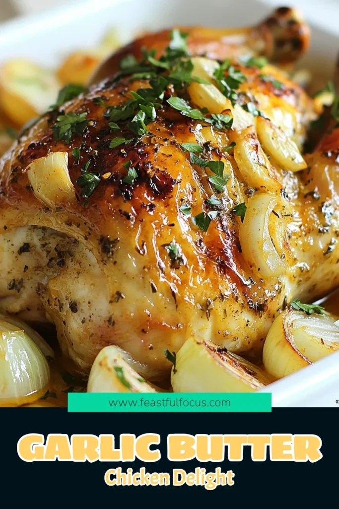 Indulge in this mouthwatering garlic butter chicken that's perfect for garlic lovers! This easy roasted chicken recipe features succulent, herb-infused butter that elevates your dinner game. With just a few simple steps, you'll create a flavorful roasted chicken that's sure to impress. Perfect for family meals or gatherings! Click to save this delicious garlic lover's recipe and get cooking! #GarlicButterChicken #HerbButterChicken #EasyRoastedChicken #GarlicLoversRecipe