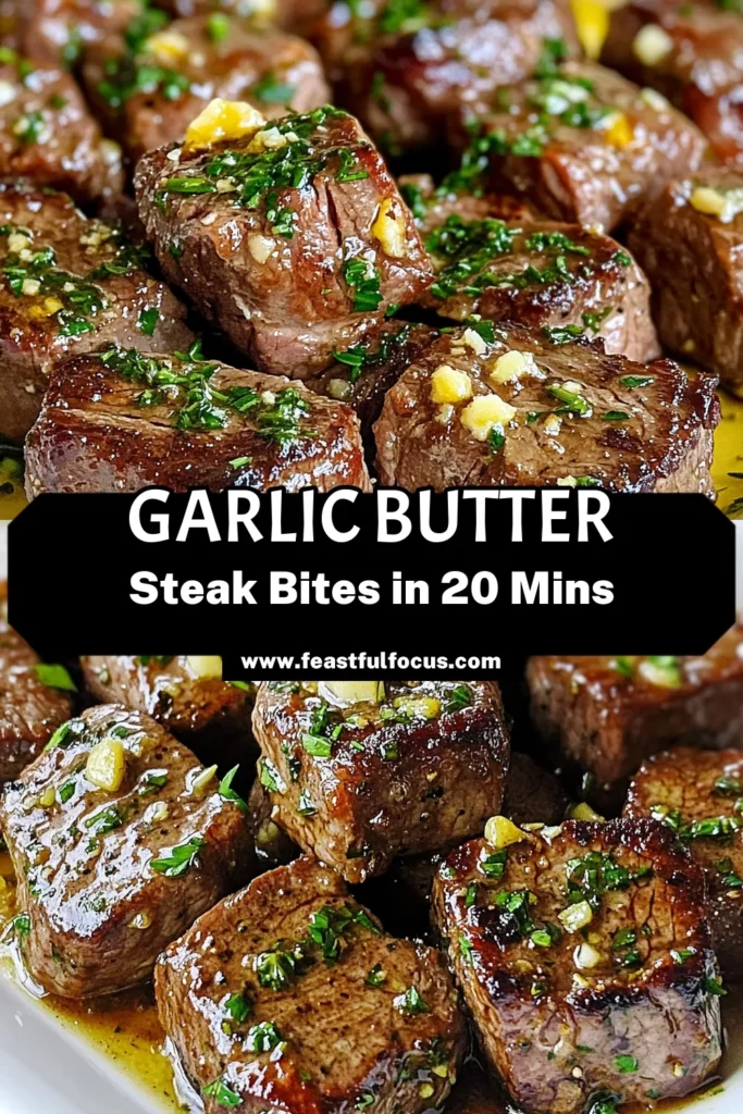 Savor the rich flavors of garlic butter steak bites with this easy steak bites recipe! Perfect for quick steak appetizers, these garlic butter steak cubes are made from succulent pan-seared sirloin steak that’s seasoned to perfection and coated in a buttery garlic herb sauce. Ideal for parties or a cozy dinner at home, these savory bites promise to impress. Click to discover how to make them! #SteakBites #GarlicButter #QuickAppetizers #EasyRecipes