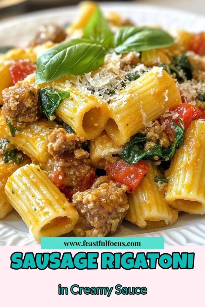 Discover this delicious Sausage Rigatoni recipe that combines creamy rigatoni pasta with hearty Italian sausage for an easy rigatoni dinner. This one-pan sausage pasta is perfect for busy nights and guarantees a satisfying meal in just 30 minutes. Get ready to impress your family with this flavorful Italian sausage pasta dish! Save this recipe for your next dinner idea! #SausageRigatoni #CreamyRigatoniPasta #EasyDinner #OnePanPasta