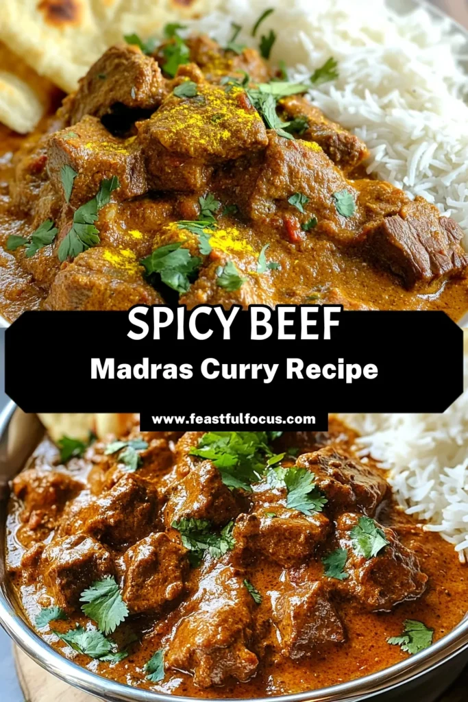 Discover the ultimate beef madras recipe that brings authentic flavors to your kitchen. This easy beef madras is a spicy beef curry recipe made with tender beef cubes, aromatic spices, and creamy coconut milk. Perfect for spice lovers, this madras curry beef dish will impress your family and friends. Try this recipe today for a delicious meal that’s sure to satisfy. Save it for later! #BeefMadras #SpicyBeefCurry #AuthenticRecipes #EasyCooking