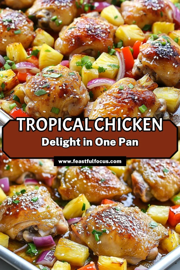 Indulge in this Hawaiian chicken sheet pan recipe for an easy yet flavorful dinner! This one pan Hawaiian chicken features succulent chicken thighs, fresh pineapple, and vibrant vegetables all baked to perfection. Perfect for busy weekdays, this easy chicken thighs dinner will delight your taste buds. Try this baked chicken with vegetables and enjoy tropical flavors tonight. Save this pineapple chicken recipe for your next meal! #HawaiianChicken #SheetPanDinner #EasyRecipes #PineappleChicken
