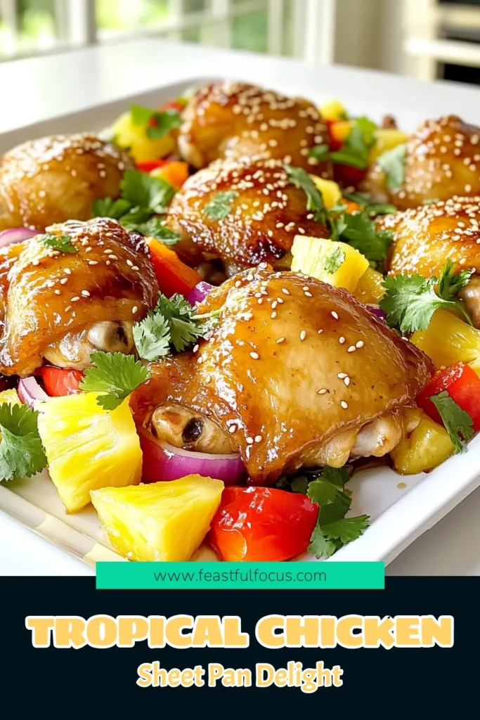 Elevate your dinner with this Tropical Hawaiian Chicken Sheet Pan Extravaganza! This vibrant dish combines tender chicken thighs, sweet baby peppers, juicy pineapple, and aromatic spices, all baked together for a hassle-free meal that’s bursting with flavor. Perfect for busy weeknights! Click through for the full recipe and impress your family with this easy, delicious feast. #SheetPanDinner #HawaiianChicken #EasyRecipes #HealthyCooking