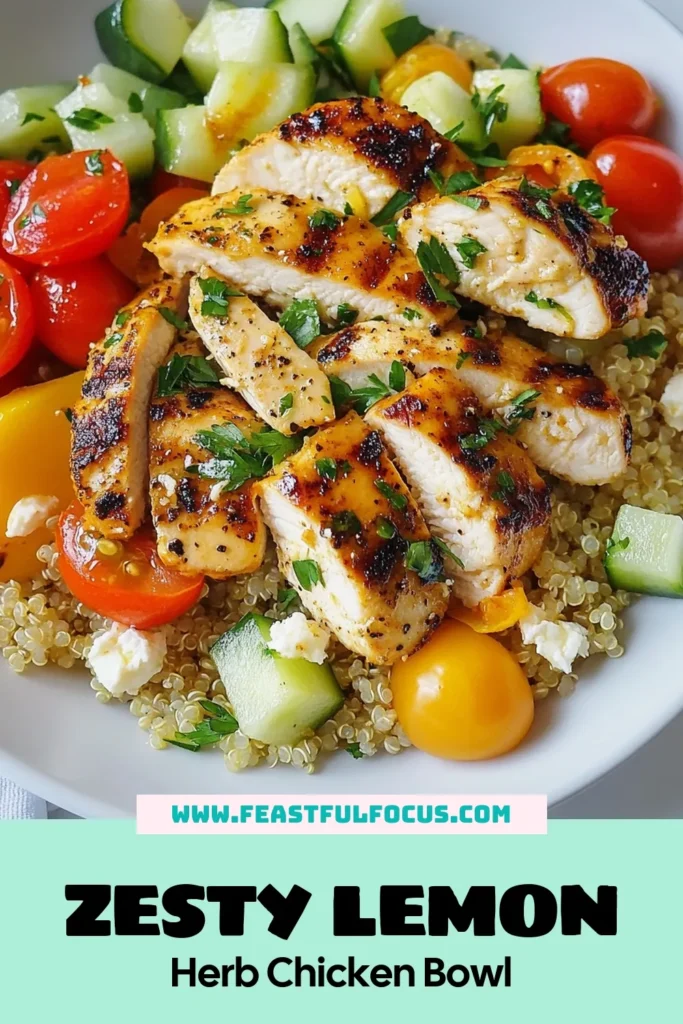 Discover the vibrant and delicious Lemon Herb Quinoa Chicken Bowl, perfect for your healthy meal prep! This easy Lemon Chicken Bowl Recipe shines with nutritious quinoa, tender chicken, and fresh veggies, making it one of the best healthy quinoa recipes around. Ideal for Mediterranean chicken bowl lovers, it’s both satisfying and refreshing. Try it today and elevate your meal game! Save this recipe for quick access. #HealthyEating #QuinoaRecipes #MealPrep #MediterraneanDiet