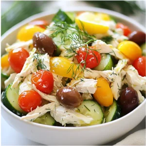 - 2 cups cooked chicken breast, shredded - 1 cup plain Greek yogurt - 1/2 cup cucumber, peeled and diced - 1/2 cup cherry tomatoes, halved - 1/4 cup red onion, finely chopped - 1/4 cup Kalamata olives, pitted and sliced - 2 tablespoons fresh dill, finely chopped - 1 tablespoon freshly squeezed lemon juice - Salt and freshly ground black pepper to taste - 1/4 teaspoon garlic powder This Greek yogurt chicken salad is both healthy and filling. It packs protein from the chicken and yogurt. Greek yogurt has less fat than mayo. This salad is also low in carbs. The fresh vegetables add fiber and vitamins. Each serving helps keep you satisfied and energized. Choose chicken that is cooked and shredded. Look for firm cucumbers with smooth skin. Select bright cherry tomatoes without blemishes. Red onions should feel heavy and firm. For olives, pick those packed in brine. Fresh dill should smell strong and vibrant. Always check the expiration dates on yogurt. Fresh ingredients give the best flavor and nutrition. {{ingredient_image_2}} Start by gathering all your ingredients. You need cooked chicken breast, Greek yogurt, cucumber, cherry tomatoes, red onion, Kalamata olives, fresh dill, lemon juice, garlic powder, salt, and pepper. Make sure your chicken is shredded and your veggies are chopped. This makes mixing easier. In a large bowl, mix the shredded chicken with the Greek yogurt. Stir until it’s creamy. Next, add the diced cucumber, halved cherry tomatoes, finely chopped red onion, and sliced Kalamata olives. Gently mix everything together. You want the chicken and yogurt to coat the veggies evenly. Now, add the fresh dill, lemon juice, garlic powder, and a pinch of salt and pepper. Stir gently again. It’s important to taste your salad. If you want more flavor, add extra lemon juice or salt. Once you’re happy with the taste, cover the bowl with plastic wrap. Chill in the fridge for at least 30 minutes. This lets the flavors blend well. Enjoy your tasty Greek Yogurt Chicken Salad! To save time, use store-bought rotisserie chicken. It cuts your prep time in half. Shred the chicken while still warm for easier handling. Prepare the salad in advance. Let it chill for at least 30 minutes to blend flavors. This makes it perfect for busy days. To boost creaminess, mix in more Greek yogurt. A little extra yogurt can enhance the texture. You can also blend in a touch of avocado for richness. This adds a healthy fat too. If you like a hint of sweetness, add a small spoon of honey. Serve your chicken salad on a bed of greens for a fresh touch. It also works great as a sandwich filling in pita bread. For a crunchy element, add nuts or seeds on top. You can even pair it with a side of whole-grain crackers. Enjoy your meal with a sprinkle of fresh herbs for added flavor. Pro Tips Chill for Flavor: Allowing the chicken salad to chill for at least 30 minutes in the refrigerator not only enhances the flavors but also improves the overall texture. Customize Your Veggies: Feel free to add other vegetables like bell peppers or carrots for added crunch and nutrition. Herb Variations: If you don’t have fresh dill, try using fresh parsley or basil for a different flavor profile. Protein Alternatives: This recipe works great with canned tuna or chickpeas for a quick and easy variation. {{image_4}} You can customize your Greek yogurt chicken salad with different vegetables. Try adding bell peppers for crunch. Carrots add a nice sweetness. You can also use sweet corn for a pop of color. Spinach or arugula can make it greener and fresher. Just chop them up and mix them in. Get creative and use what you have! Not a fan of chicken? No problem! You can swap chicken for tuna or chickpeas. Canned tuna saves time and is full of protein. Chickpeas are great for a vegetarian option. Both add flavor and texture. You can even try diced hard-boiled eggs for a twist. Each option makes the salad unique. Boost the flavor with some tasty add-ins. Try a spoonful of Dijon mustard for tang. A splash of hot sauce adds heat if you like spice. You can also mix in some feta cheese for a salty kick. Fresh herbs like parsley or basil give it a bright touch. Experiment and find your favorite flavor! To keep your Greek yogurt chicken salad fresh, store it in the fridge. Place it in a bowl and cover it tightly. You can use plastic wrap or a lid. The salad stays good for 3 to 4 days. Always check for any off smells or changes in color before eating. You can freeze Greek yogurt chicken salad, but it may change in texture. The yogurt can become watery when thawed. If you want to freeze it, store it in an airtight container. It’s best to eat it within 1 to 2 months. When ready to eat, let it thaw in the fridge overnight. Use glass or plastic containers with tight lids for storage. They help keep the salad fresh. Glass containers are great because they won’t stain. Look for containers that are BPA-free. If you are freezing, ensure they can handle cold temperatures. To make this chicken salad dairy-free, you can swap Greek yogurt for dairy-free yogurt. Look for brands made from almond, coconut, or soy. Make sure it is plain and unsweetened. You can also use mashed avocado for creaminess. It adds a nice flavor and healthy fats. Yes, you can prepare Greek Yogurt Chicken Salad in advance. It tastes even better after chilling. Make it at least 30 minutes before serving. You can store it in the fridge for up to three days. Just keep it in an airtight container. Some great sides for Greek Yogurt Chicken Salad include: - Fresh leafy greens - Whole grain pita bread - Crunchy carrot sticks - Sliced bell peppers - A light fruit salad These sides add color and nutrients to your meal. This blog post covered key ingredients and how to prepare a tasty Greek yogurt chicken salad. We looked at fresh ingredient tips, step-by-step preparation, and time-saving tricks. I shared ideas for variations and best practices for storage. Remember, good food starts with quality. Enjoy creating your own delicious chicken salad, and don’t hesitate to make it your own!