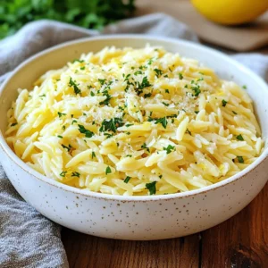 To make creamy lemon garlic orzo, you will need: - 1 cup orzo pasta - 2 tablespoons extra virgin olive oil - 3 cloves garlic, finely minced - 1 cup vegetable broth - 1 cup heavy cream - Zest of 1 large lemon - 2 tablespoons freshly squeezed lemon juice - 1/2 cup grated Parmesan cheese - Salt and freshly ground black pepper to taste - Fresh parsley, chopped, for garnish You can swap some ingredients if needed. Here are some ideas: - For orzo, use any small pasta like couscous or rice. - Instead of heavy cream, try half-and-half or a non-dairy cream for a lighter dish. - If you don't have Parmesan, use Pecorino Romano or nutritional yeast for a vegan option. - For vegetable broth, chicken broth works well too. Choosing fresh ingredients is key to great flavor. Here are some tips: - Orzo: Check for a firm texture and avoid any broken pieces. - Garlic: Look for firm cloves with no sprouting. Fresh garlic has a strong aroma. - Lemon: Choose firm lemons with smooth skin. The zest will be more fragrant. - Parmesan Cheese: Buy cheese in block form when you can. It tastes better than pre-grated. - Parsley: Look for vibrant green leaves. Avoid wilted or yellowing ones. {{ingredient_image_2}} Start by filling a large pot with water. Make sure it’s well salted. Bring the water to a rolling boil. Add 1 cup of orzo pasta. Cook it for about 8 to 10 minutes. You want it to be al dente, which means it will have a slight bite. Once it’s cooked, drain the orzo and set it aside. Keep the pot handy; we will use it again. Next, take the same pot and heat 2 tablespoons of extra virgin olive oil over medium heat. Add 3 finely minced garlic cloves to the pot. Sauté them for 1 to 2 minutes. You want the garlic to be fragrant and lightly golden. Be careful not to let it burn, as burnt garlic can taste bitter. Now, pour in 1 cup of vegetable broth. Bring it to a gentle simmer. Let it cook down for about 3 to 4 minutes. This step deepens the flavor. After that, reduce the heat to low. Slowly stir in 1 cup of heavy cream. Mix continuously until the sauce is smooth and creamy. Add the lemon zest and 2 tablespoons of freshly squeezed lemon juice to the creamy sauce. This gives it a bright and zesty kick. Gradually add the drained orzo, gently stirring to coat each piece. Finally, sprinkle in 1/2 cup of grated Parmesan cheese. Stir until it melts into the sauce. Taste and season with salt and freshly cracked black pepper. If the sauce looks too thick, add a splash of vegetable broth to thin it out. Let the orzo sit for a minute before serving. To make the creamiest sauce, start with heavy cream. It adds rich flavor and smooth texture. Stir the cream in slowly over low heat. This helps it blend well with the broth. Use freshly squeezed lemon juice for a bright taste. Zest the lemon before juicing for extra zing. Finally, don’t forget the Parmesan cheese. It melts beautifully and thickens the sauce. One common mistake is boiling the cream. This can cause it to curdle. Always heat it gently. Another error is adding too much broth at once. This can make the sauce too thin. Add broth gradually to reach your desired thickness. Lastly, taste and adjust seasoning. Under-seasoned or over-seasoned can change the dish’s flavor. Serve creamy lemon garlic orzo in shallow bowls. Garnish with fresh parsley for color and taste. It pairs well with grilled chicken or roasted vegetables. For a complete meal, add a side salad. A light green salad balances the richness of the orzo. For a twist, serve with crusty bread for dipping. Enjoy this dish warm for the best flavor! Pro Tips Perfectly Cooked Orzo: Always cook orzo in plenty of salted water to enhance its flavor, and remember to drain it while it's still al dente, as it will continue to cook slightly after being removed from the heat. Flavor Boost: For an extra layer of flavor, consider adding a splash of white wine to the vegetable broth as it simmers. This will add a delightful acidity that pairs wonderfully with the lemon. Custom Creaminess: Adjust the creaminess of your dish by varying the amount of heavy cream and Parmesan cheese you use. For a lighter version, you can substitute part of the heavy cream with milk or a non-dairy alternative. Garnishing: Fresh herbs like basil or chives can also be used in place of parsley for a different flavor profile. Don't hesitate to experiment with different garnishes to make the dish your own! {{image_4}} You can make this dish even better by adding veggies. Try spinach for a bright green color. Toss in some cherry tomatoes for a pop of sweetness. Sauté zucchini or asparagus until tender, then mix them in. These vegetables add great taste and nutrients. Want to make it a full meal? Add protein! Cooked chicken works well. Just dice it and stir it in right before serving. Shrimp is another tasty choice. Sauté them in the garlic oil until pink. For a plant-based option, use tofu. Press it, cube it, and pan-fry until golden. Each option boosts flavor and nutrition. While Parmesan is classic, you can switch it up. Try feta for a tangy kick. Goat cheese adds creaminess and a unique taste. If you like a sharper flavor, use aged cheddar. Each cheese brings its own twist to the dish, making it exciting every time. To keep leftover orzo fresh, let it cool first. Place it in an airtight container. Store it in the fridge for up to three days. If you want to enjoy it later, make sure to use a container that seals well to avoid moisture loss. When you’re ready to eat, reheat your orzo gently. Use a pan over low heat. Add a splash of vegetable broth or water to keep it creamy. Stir often to make sure it heats evenly. If you notice it thickening too much, just add a little more liquid. You can freeze orzo, but the texture may change. Portion it into smaller containers before freezing. This way, you can take out only what you need. When you’re ready to use it, thaw it in the fridge overnight. Reheat it slowly to get the best texture. You can serve Creamy Lemon Garlic Orzo with many tasty dishes. It pairs well with grilled chicken or shrimp. A fresh green salad adds a nice crunch. You can also enjoy it with roasted vegetables. The bright flavors of lemon and garlic work great with fish too. Try it with baked salmon for a healthy meal. Yes, you can make this recipe vegan. Substitute heavy cream with coconut cream or a plant-based cream. Use nutritional yeast instead of Parmesan for a cheesy flavor. For the broth, ensure you use vegetable broth. This way, you keep the dish rich and creamy without dairy. To adjust the creaminess, change the amount of cream you use. If you want it creamier, add more heavy cream. For a lighter dish, use less cream or more broth. You can also mix in some plant-based milk for a different texture. Always taste as you go to find what suits you best. This blog post covered all you need for a creamy lemon garlic orzo dish. We explored key ingredients, step-by-step cooking instructions, and tips for creaminess and avoiding mistakes. You learned about tasty variations, storage, and common questions. Enjoy experimenting with flavors and making this dish your own. Cooking can be fun and rewarding. Now, go create a delicious meal that you and your loved ones will enjoy!
