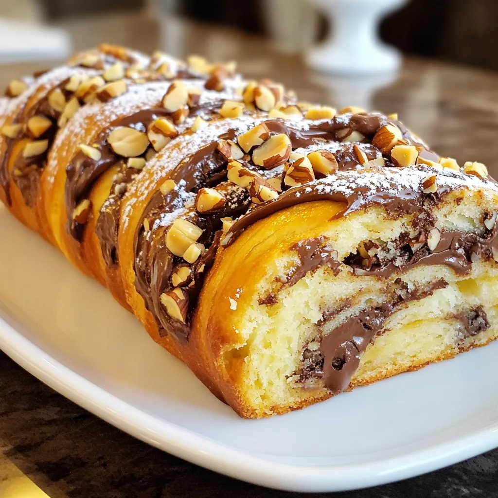 - 4 cups all-purpose flour - 1/4 cup granulated sugar - 1 packet active dry yeast (2 1/4 teaspoons) - 1 teaspoon salt - 1 cup whole milk (warmed to 110°F/43°C) - 1/2 cup unsalted butter (softened) - 2 large eggs (room temperature) - 1 cup hazelnuts (toasted and coarsely chopped) - 1 cup chocolate hazelnut spread (like Nutella) - 1/3 cup unsweetened cocoa powder - 1/4 cup powdered sugar (for dusting) When you make Chocolate Hazelnut Babka, choosing the right ingredients is key. Start with all-purpose flour. This flour gives the dough a soft texture. You will also need granulated sugar for sweetness. Next, the active dry yeast makes the dough rise. It’s important to make sure your yeast is fresh. The salt adds flavor. Warm up whole milk to about 110°F. This temperature helps activate the yeast. The unsalted butter should be soft. It mixes better into the dough. Use room temperature eggs to help the dough come together smoothly. The hazelnuts add a nice crunch and flavor. For the filling, grab some chocolate hazelnut spread. This is the star of the show! The unsweetened cocoa powder adds richness. Finally, use powdered sugar for a sweet dusting on top. These ingredients come together to create a treat that is hard to resist. You can easily find them at your local store. Happy baking! {{ingredient_image_2}} - Combine warm milk and granulated sugar. - Sprinkle yeast and let sit until frothy. Start by warming your milk. It should feel warm but not hot. Add the sugar to the milk and stir gently. Then, sprinkle the yeast on top. Let it sit for about 5 to 10 minutes. You want to see bubbles forming. This means your yeast is ready to go! - Mix flour and salt, create well for yeast mixture. - Add butter and eggs, mix into a soft dough. In a large bowl, combine the flour and salt. Mix them well. Make a well in the center. Pour in the yeast mixture, add the softened butter, and crack in the eggs. Use a wooden spoon to mix everything. Keep stirring until a soft dough starts to form. - Knead the dough on a floured surface. - Transfer to a greased bowl to rise. Now, pour the dough onto a floured surface. Knead it for about 10 minutes. Your dough should be smooth and elastic. After kneading, place it in a greased bowl. Cover it with a damp towel. Let it rise in a warm place for 1 to 2 hours until it doubles in size. - Roll out dough and spread chocolate hazelnut mix. - Twist and braid the dough. Once your dough has risen, punch it down gently. Roll it out on a floured surface into a rectangle. Spread the chocolate hazelnut mix evenly on the dough. Don’t forget the edges! Sprinkle cocoa powder and chopped hazelnuts on top. Roll the dough tightly from one edge. Cut the log in half lengthwise. Twist the two halves together to create a braid. - Place in loaf pan for final rise. - Preheat oven and bake until golden brown. Place the braided dough in a greased loaf pan. Cover it again and let it rise for another 30 to 40 minutes. While it rises, preheat your oven to 350°F (175°C). Bake the babka for about 25 to 30 minutes. It should be golden brown and smell amazing! - Cool in pan, then transfer to wire rack. - Dust with powdered sugar before serving. Take the babka out of the oven and let it cool in the pan for 10 minutes. Then, transfer it to a wire rack. Let it cool completely. Before serving, dust the top with powdered sugar. This makes it look extra special! - Ensure milk is at the right temperature: Warm milk should be about 110°F (43°C). This helps the yeast activate. Too hot or too cold can ruin your dough. - Importance of letting dough rise properly: Allow the dough to rise until it doubles in size. This gives the babka a light and fluffy texture. If you skip this step, the babka will be dense. - How to know when it's done: The babka should be golden brown. Insert a toothpick in the center. If it comes out clean, it’s ready. - Avoiding common baking mistakes: Don’t open the oven door too early. This can cause the babka to collapse. Always preheat your oven before baking. - Presentation tips for serving: Slice the babka evenly and arrange it on a nice platter. A sprinkle of whole hazelnuts adds charm. - Pairing ideas (drinks or sides): Serve with coffee or tea. A side of extra chocolate hazelnut spread can make it even better! Pro Tips Perfect Dough Temperature: Ensure your milk is warmed to about 110°F (43°C) to activate the yeast effectively, promoting proper dough rising. Layering the Filling: Spread the chocolate hazelnut spread evenly to the edges of the dough for maximum flavor in every bite. Twisting Technique: When twisting the dough, be gentle to maintain the beautiful layers and prevent the filling from spilling out. Cooling Before Serving: Allow the babka to cool completely on a wire rack for the best texture before slicing and serving. {{image_4}} You can make your babka special with different flavors. Try adding cinnamon or cardamom to the filling for a warm, spicy twist. You can also mix dried fruits like cherries or cranberries for a burst of sweetness. If you want to go nutty, consider adding walnuts or almonds. For spreads, if you want a different taste, swap the chocolate hazelnut spread with peanut butter or almond butter. This change gives you a creamy and nutty flavor that pairs well with the dough. You can enjoy babka even if you follow a special diet. For a gluten-free version, use almond or coconut flour. Mix with a binding agent like xanthan gum to help the dough hold together. If you prefer vegan babka, replace the eggs with flax eggs. Use plant-based milk and butter to keep it dairy-free. This way, everyone can enjoy this sweet treat! Sometimes, smaller is better. You can make mini babka bites for fun snacks. Roll out the dough and cut it into smaller squares before filling. Twist each piece and bake them in muffin tins for perfect little bites. Check the baking time; they usually bake for about 15-20 minutes. These mini treats are great for parties or for a quick sweet fix! To keep your babka fresh, store it at room temperature. Place it in an airtight container or wrap it in plastic wrap. This helps it stay soft and moist. Avoid putting it in the fridge, as that can dry it out. Enjoy it within three days for the best taste and texture. For longer storage, consider freezing your babka. Wrap it tightly in plastic wrap, then place it in a freezer bag. This helps prevent freezer burn. When you want to enjoy it again, let it thaw overnight in the fridge. Then, warm it in the oven at 350°F (175°C) for about 10 minutes. This brings back its delicious, fresh flavor. Chocolate hazelnut babka stays fresh for about three days at room temperature. If you freeze it, it can last for up to three months. Remember, the sooner you eat it, the better it tastes! Chocolate hazelnut babka is a sweet bread. It has a rich filling of chocolate and hazelnuts. This treat comes from Eastern Europe, especially Poland. Bakers often make it for special occasions. The dough is soft and fluffy, which makes each slice a delight. Yes, you can make babka ahead of time. Prepare the dough and let it rise. After shaping it, you can freeze the unbaked loaf. When you are ready, thaw it overnight in the fridge. Then allow it to rise before baking. This way, you save time when you want to enjoy it fresh. To reheat babka, use your oven. Preheat it to 350°F (175°C). Wrap the babka in foil to keep it moist. Heat for about 10-15 minutes. You can also microwave slices for 15-20 seconds. Avoid overheating, as it can dry out the bread. You can find chocolate hazelnut babka at local bakeries. Many shops sell it fresh on weekends. Some grocery stores also carry it in the bakery section. If you prefer online shopping, check specialty food websites. They often have fresh babka available for delivery. You have learned how to make Chocolate Hazelnut Babka, from the ingredients to storage. Each step was designed to help you create a delicious treat. Focus on the right yeast activation and let your dough rise fully for the best results. Variations are fun, so feel free to try new flavors. Remember, babka tastes best fresh, but you can store it for later. Enjoy your baking and share your results! Your babka will surely impress friends and family.