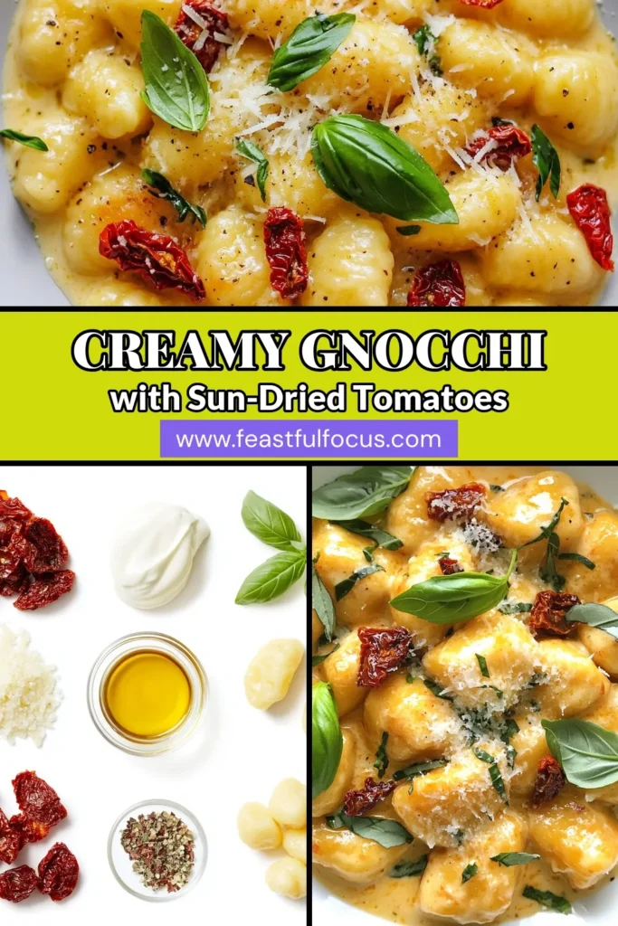 Discover the ultimate Creamy Sun-Dried Tomato Gnocchi, an easy gnocchi recipe that will elevate your weeknight dinners! This delicious potato gnocchi recipe combines tender gnocchi with a rich Italian cream sauce, sun-dried tomatoes, and Parmesan cheese. Perfect for a cozy meal, this sun-dried tomato pasta dish is sure to impress. Save this recipe for a taste of Italian comfort on your plate! #GnocchiRecipe #ItalianCuisine #PastaLovers #ComfortFood