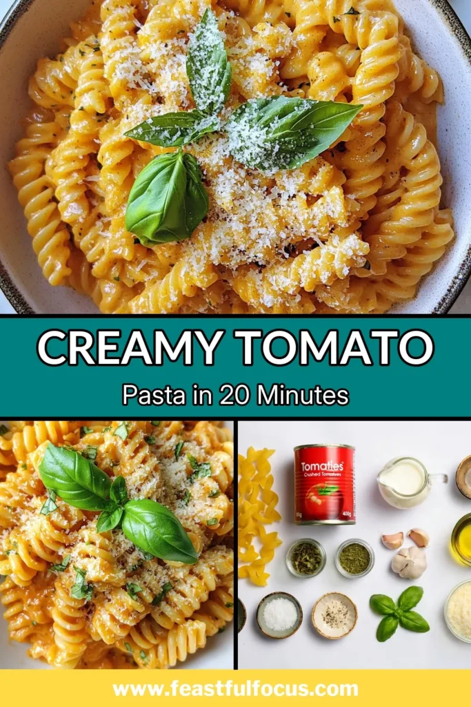 Whip up this creamy tomato pasta recipe in just 20 minutes for a deliciously easy creamy pasta dish! This tomato pasta recipe with cream is perfect for a quick weeknight dinner and can easily be adapted into a dairy-free creamy pasta option with coconut cream. Don't miss out on this flavorful dish that everyone will love. Save this quick pasta recipe for your next meal! #CreamyTomatoPasta #QuickMeals #EasyRecipes #PastaLovers