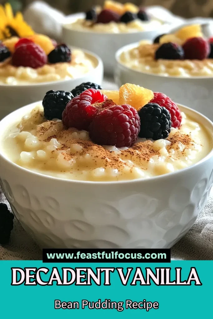 Indulge in this creamy vanilla bean rice pudding, an elegant dessert recipe that delights the senses. Using Arborio rice, this homemade rice pudding is easy to make and perfect for any occasion. Enjoy the rich flavor of vanilla bean as you savor every creamy bite. Ideal served warm or chilled, this classic pudding can be garnished with fresh berries or a sprinkle of cinnamon. Try this classic vanilla bean rice pudding today! #VanillaBeanRicePudding #CreamyRicePuddingRecipe #ElegantDessertRecipes #HomemadeRicePudding