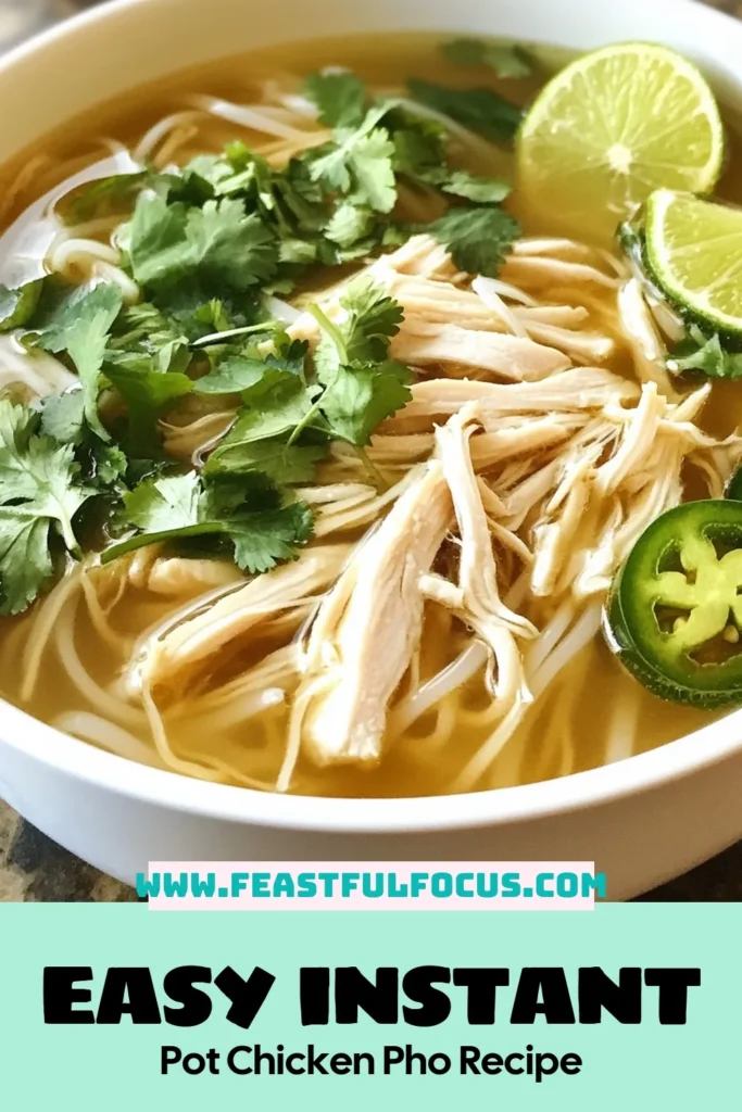 Discover the delight of Instant Pot chicken pho with this easy chicken pho recipe! This homemade pho brings the comforting flavors of Vietnamese chicken soup right to your kitchen in under 40 minutes. Featuring tender chicken breasts and aromatic spices, this savory pho recipe is perfect for any night of the week. Try it today and elevate your dinner game! Save this recipe for a cozy meal. #InstantPotChickenPho #EasyChickenPho #HomemadePho #VietnameseChickenSoup