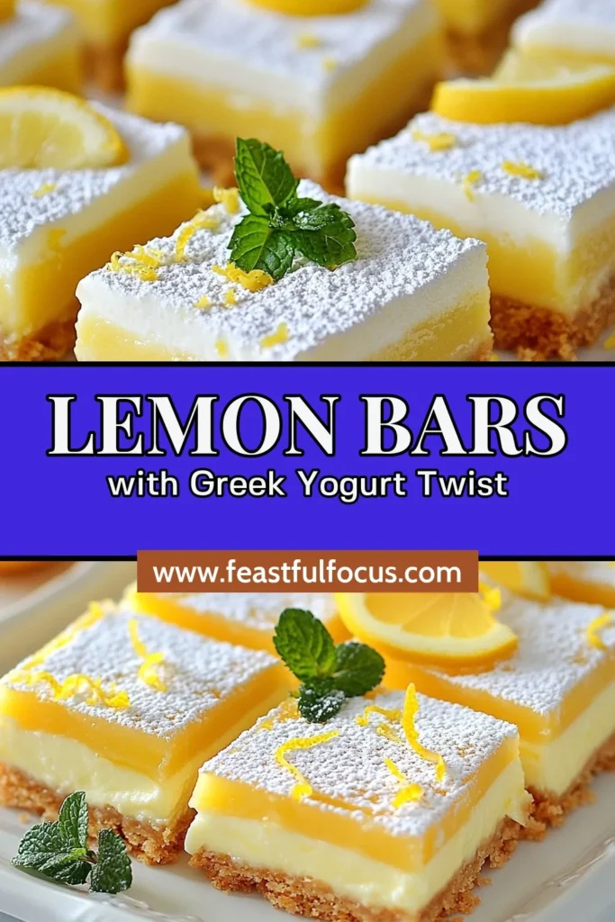 Discover the deliciously zesty Greek yogurt lemon bars, a perfect healthy lemon dessert that everyone will love! This easy lemon bars recipe uses creamy Greek yogurt and fresh lemon juice for a delightful twist on a classic treat. With just a few simple ingredients, you can whip up this yogurt dessert recipe that’s ideal for any occasion. Don’t forget to try it and save this recipe for later! #GreekYogurtLemonBars #HealthyDesserts #LemonDessert #EasyRecipes