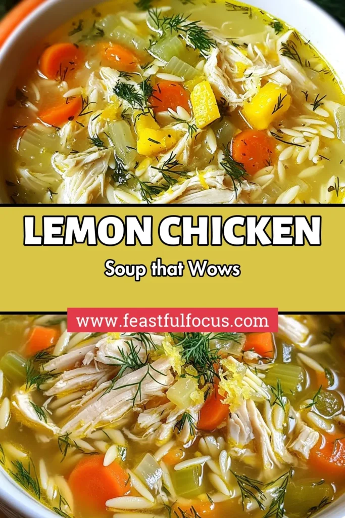 Discover the delicious flavors of Greek Lemon Chicken Soup, a zesty chicken soup recipe that will warm your soul. This healthy orzo soup is perfect for any occasion, blending tender chicken and fresh lemon for a Mediterranean chicken soup that delights. Make your own homemade lemon chicken soup with our easy recipe—it's simple, satisfying, and sure to impress! Click to save and get cooking! #GreekLemonChickenSoup #ZestyChickenSoup #HealthyOrzoSoup #MediterraneanChickenSoup