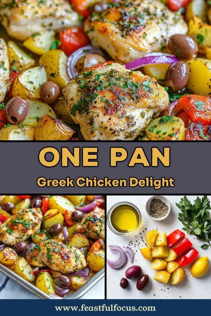 Discover the ultimate sheet pan Greek chicken recipe that promises a delightful Mediterranean experience! This easy Greek dinner features juicy sheet pan Greek chicken paired with perfectly roasted Greek potatoes and vibrant veggies. It's a healthy Mediterranean meal that's packed with flavor and simple to prepare. Perfect for weeknight dinners or impressing guests. Save this delicious recipe for your next culinary adventure! #GreekChicken #MediterraneanDinner #HealthyRecipes #SheetPanMeals