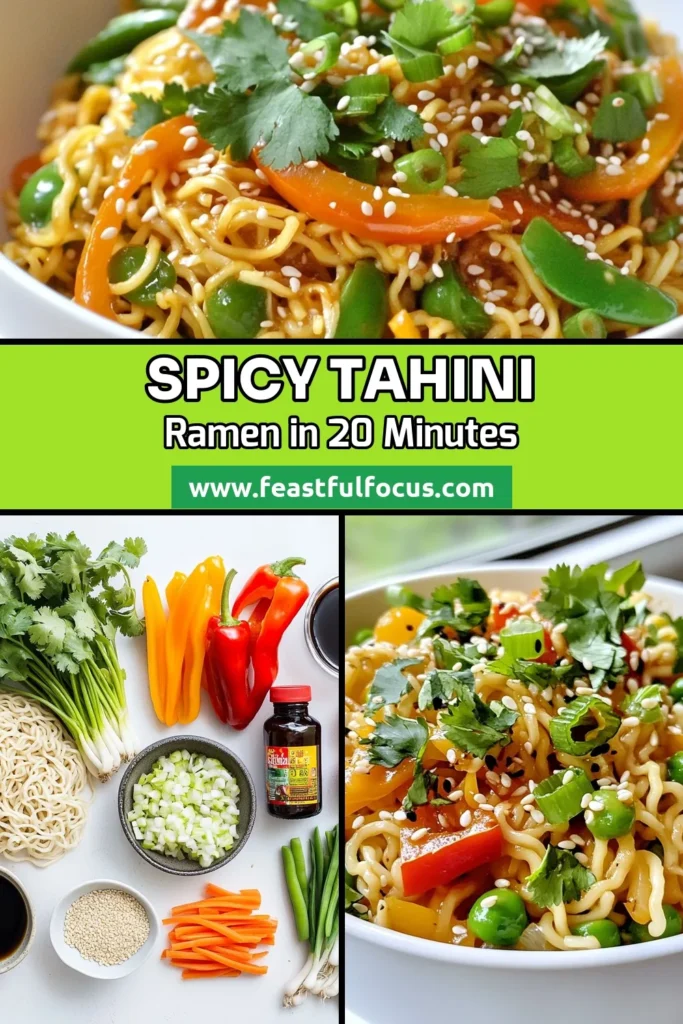 Savor the bold flavors of this spicy tahini ramen! This tahini ramen recipe is perfect for busy weeknights, taking just 20 minutes to prepare. With quick ramen noodles, fresh veggies, and a creamy, spicy tahini sauce, it’s a delightful vegan option for spice lovers. Try these easy spicy noodles for a satisfying meal that packs a punch. Save this recipe for later and bring the heat to your dinner table! #SpicyTahiniRamen #VeganRamen #QuickRamenNoodles #EasySpicyNoodles